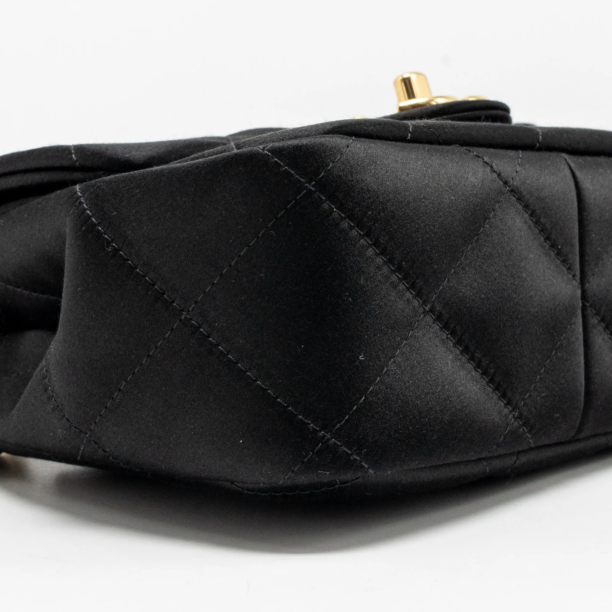 Chanel Mini Detailed Top Handle Flap Bag Satin Black GHW (Microchip) - Image 7