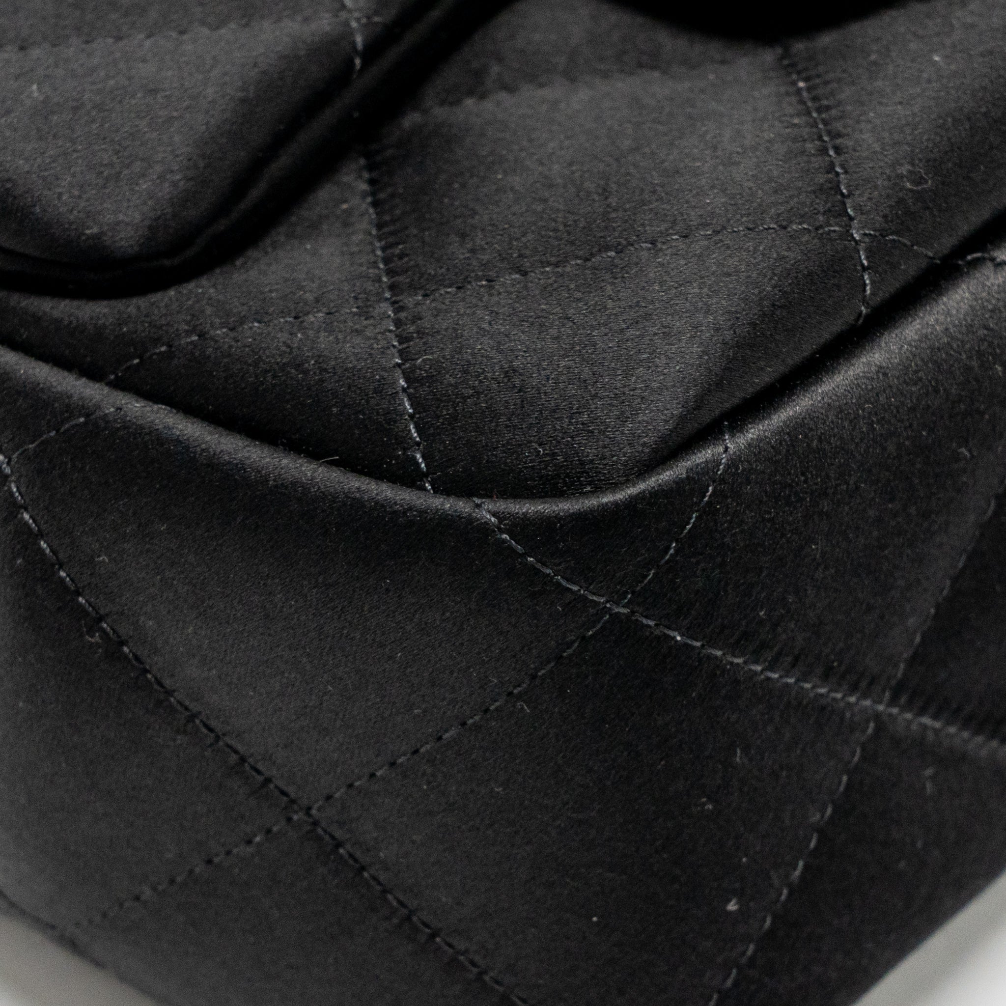 Chanel Mini Detailed Top Handle Flap Bag Satin Black GHW (Microchip) - Image 9