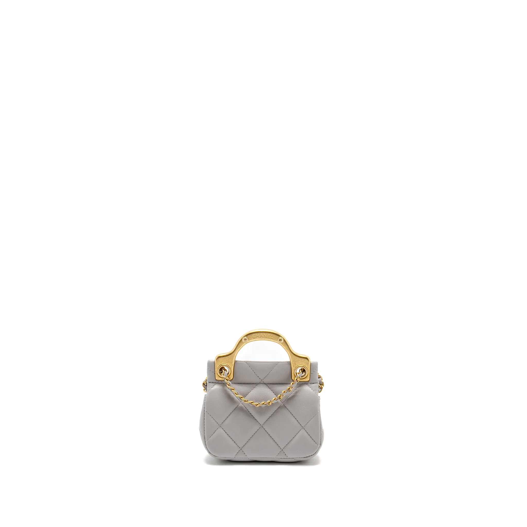 Chanel Mini Quilted Flap Card Holder with chain Lambskin Grey GHW - Image 2