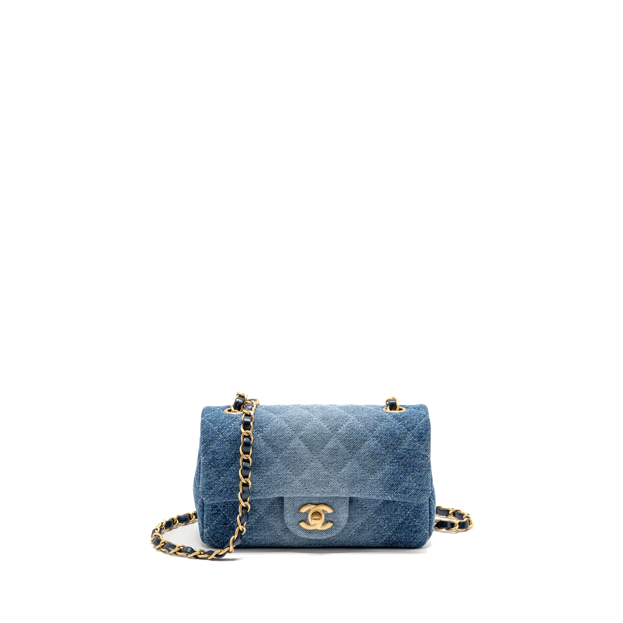 Chanel Mini Rectangular Flap Bag Denim Blue GHW (Microchip)