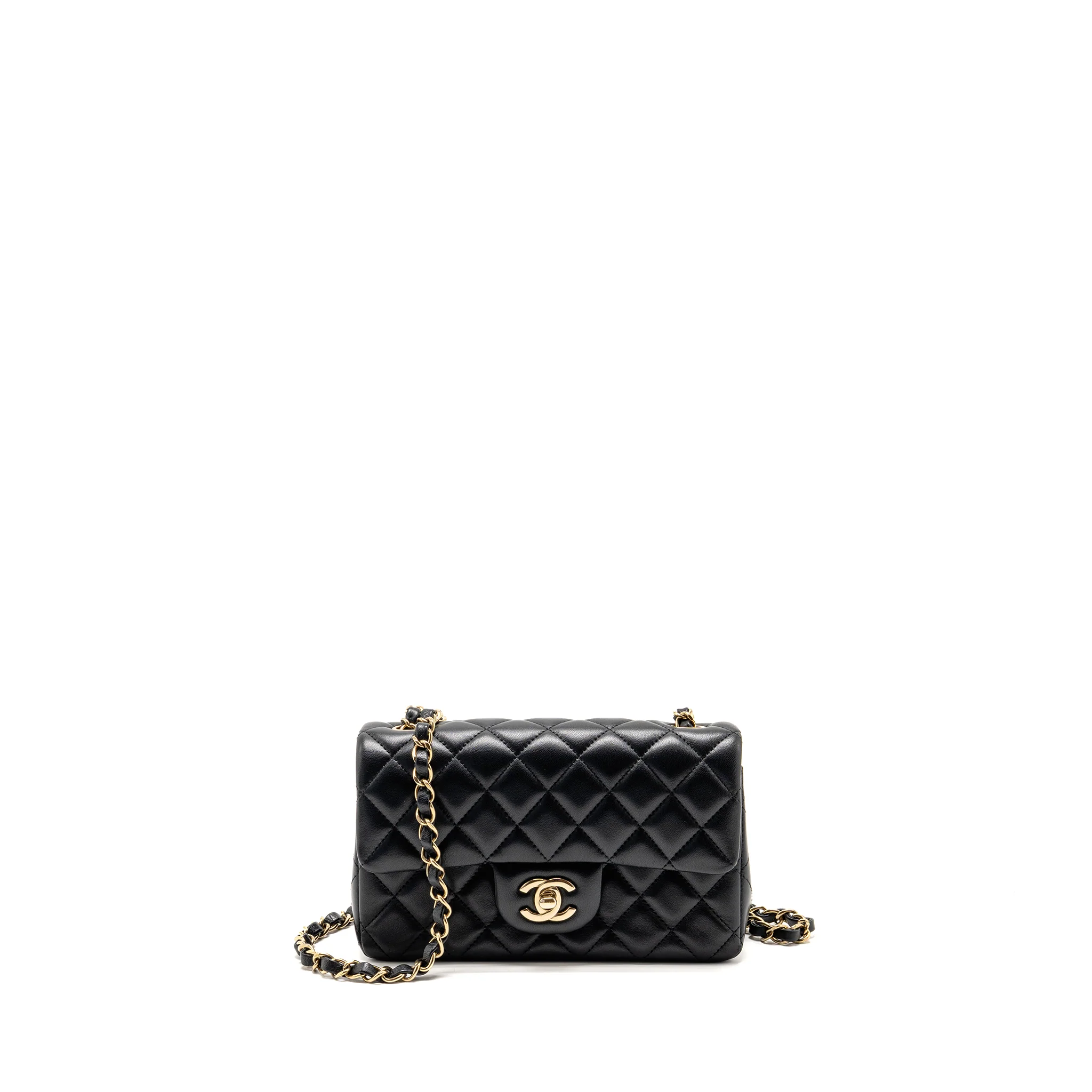 Chanel Mini Rectangular Flap Bag Lambskin Black LGHW (Microchip)