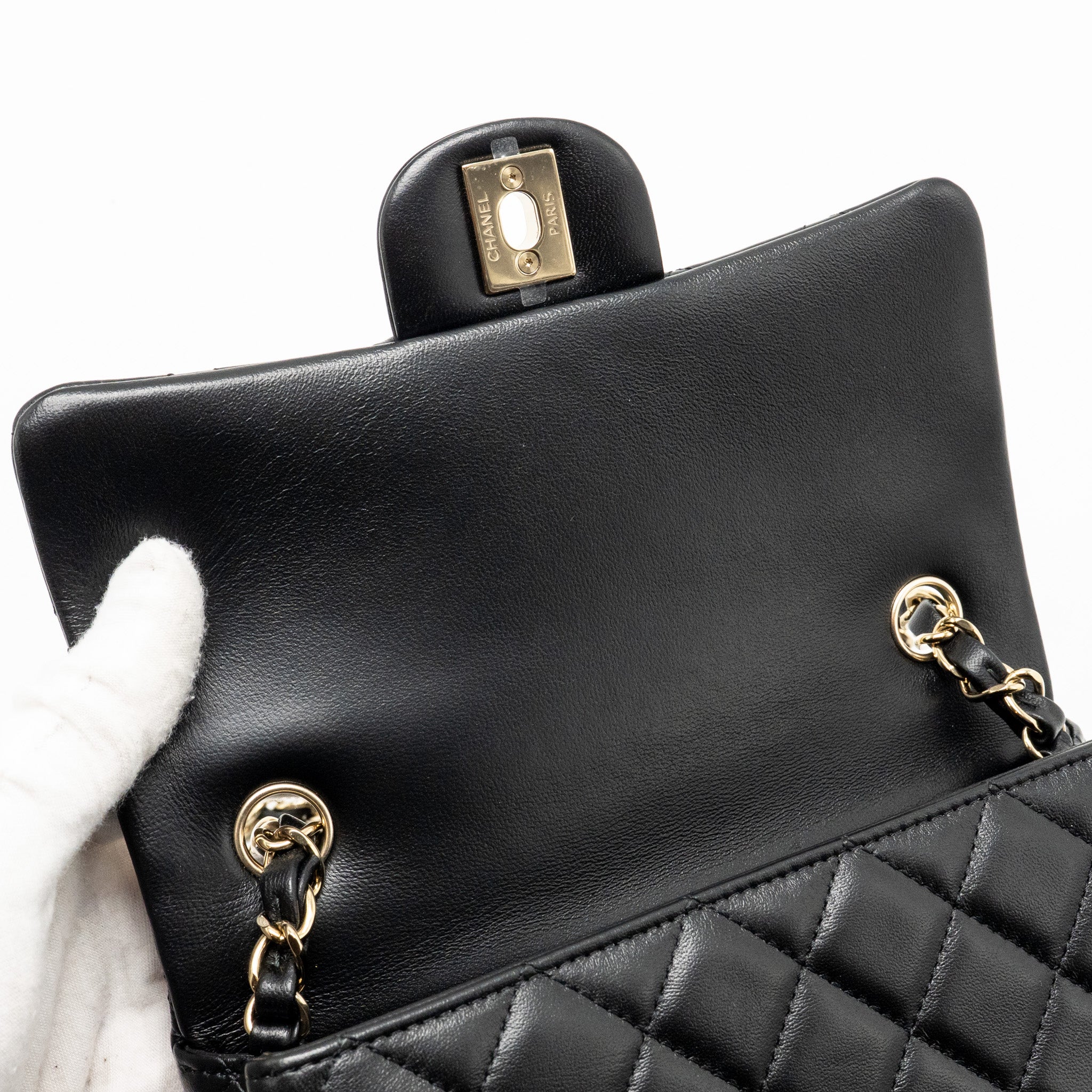 Chanel Minirectangular flap bag Lambskin black LGHW (microchip) - Image 14