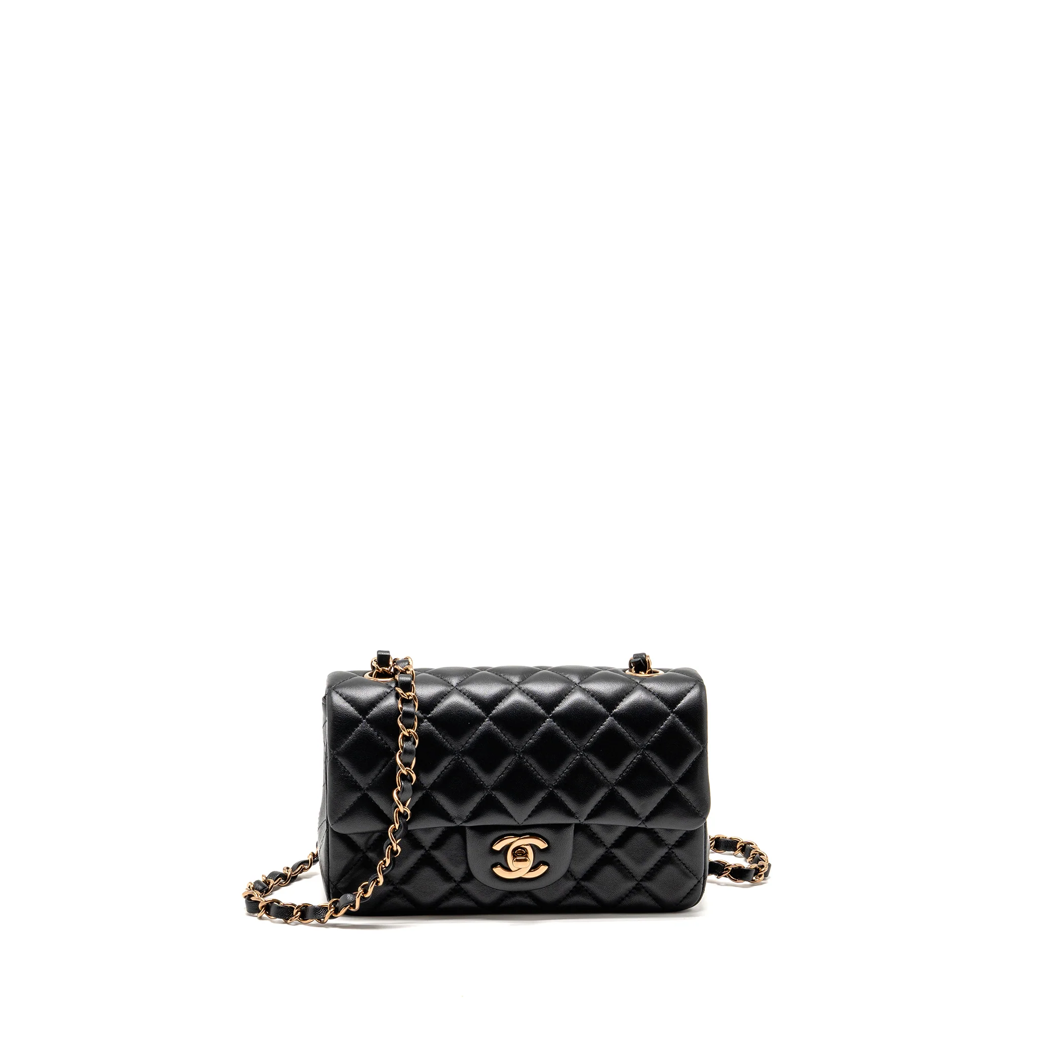 CHANEL Mini Rectangular Flap Bag Lambskin Black RGHW (Microchip)