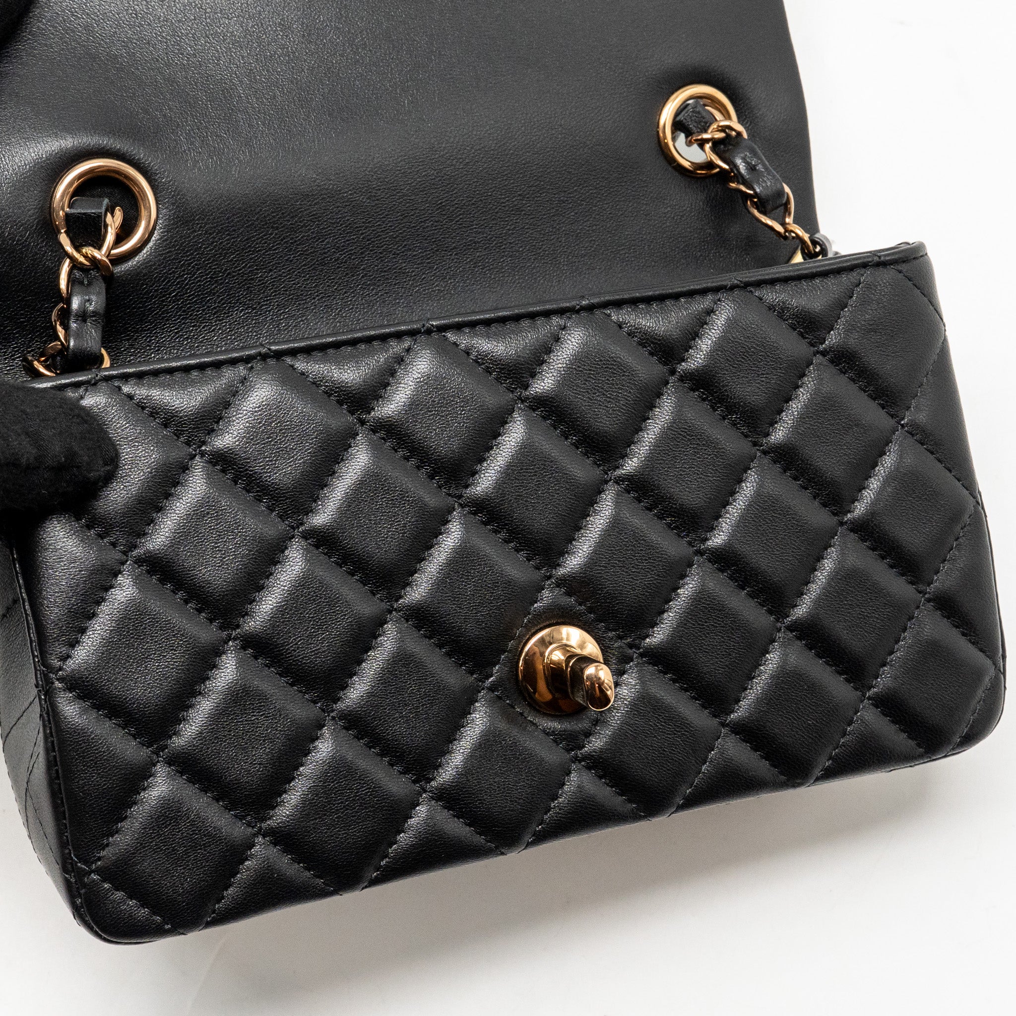 CHANEL Mini Rectangular Flap Bag Lambskin Black RGHW (Microchip) - Image 14