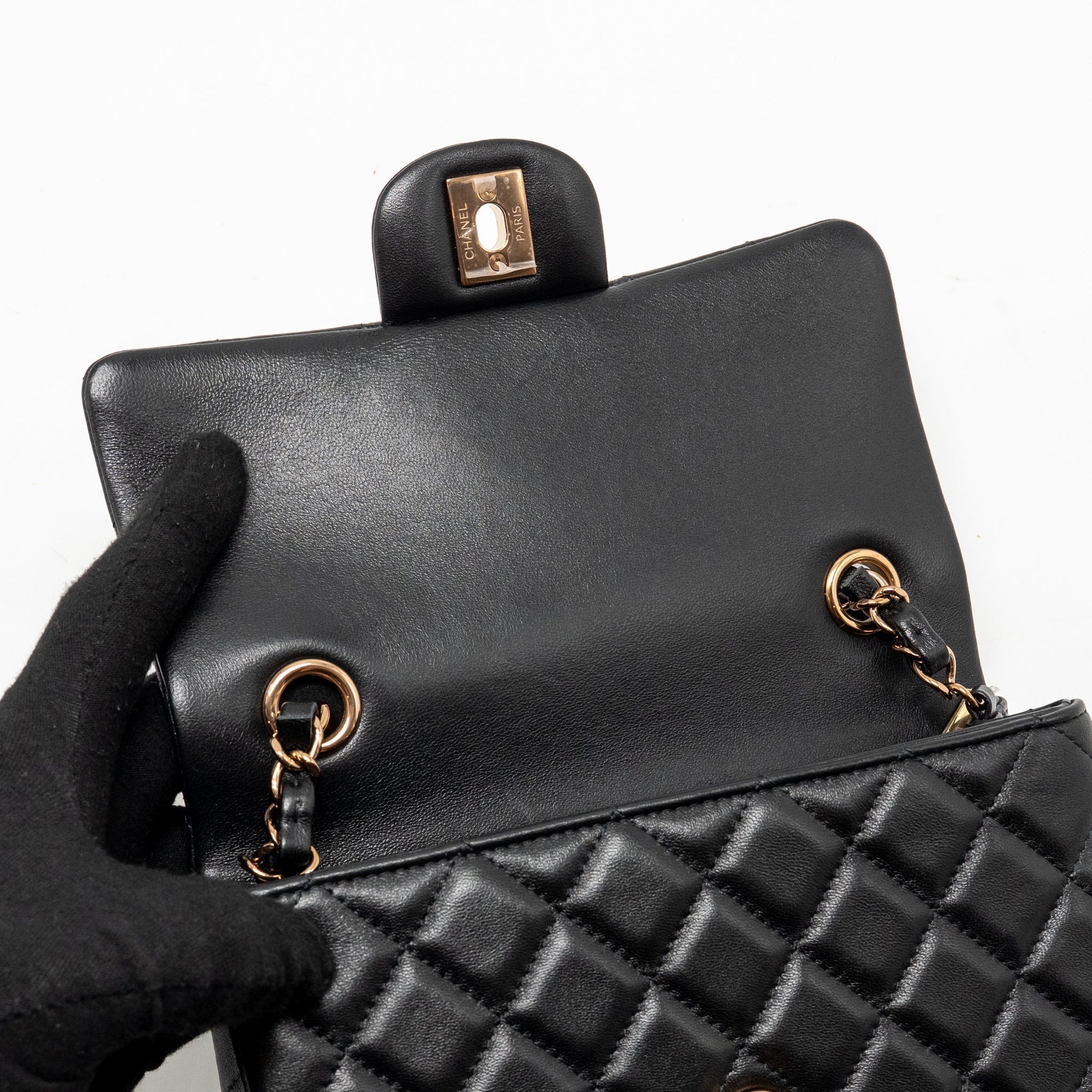 CHANEL Mini Rectangular Flap Bag Lambskin Black RGHW (Microchip) - Image 15