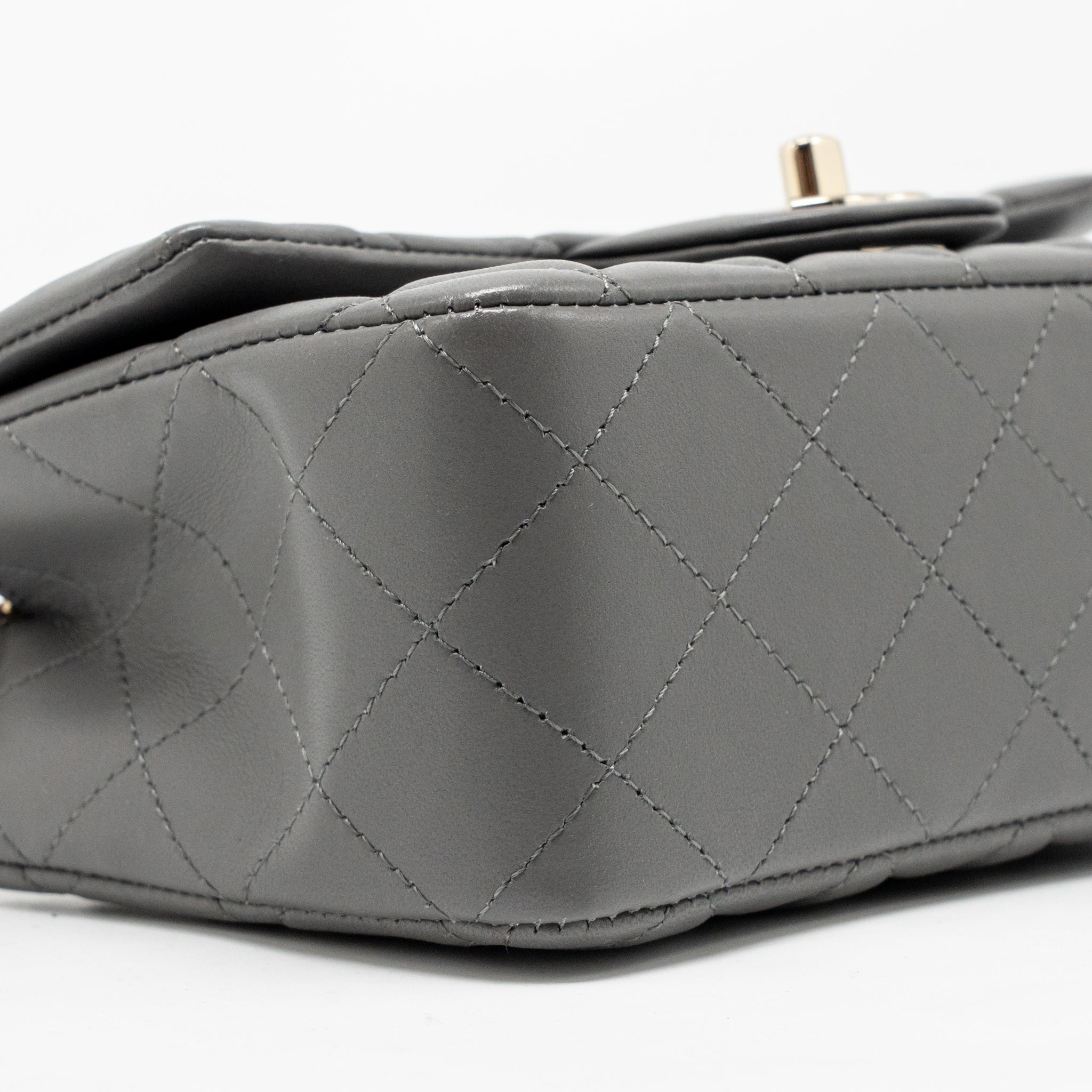 Chanel mini rectangular flap bag lambskin Grey LGHW (microchip) - Image 7