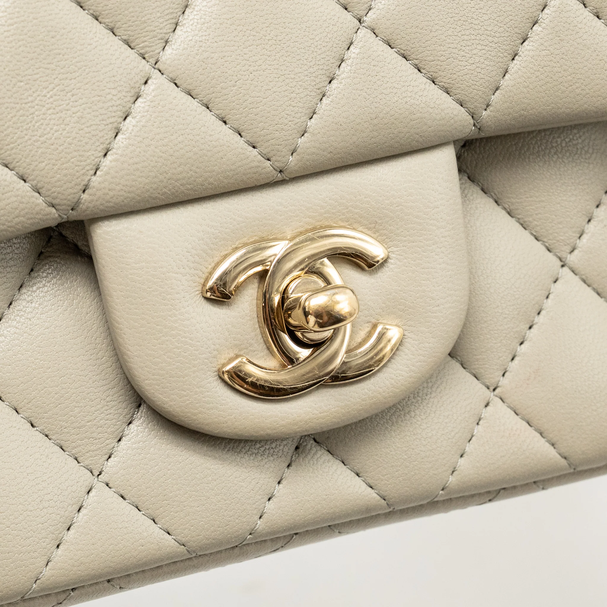 Chanel Mini Rectangular Flap Bag Lambskin Sage Grey LGHW (Microchip) - Image 13