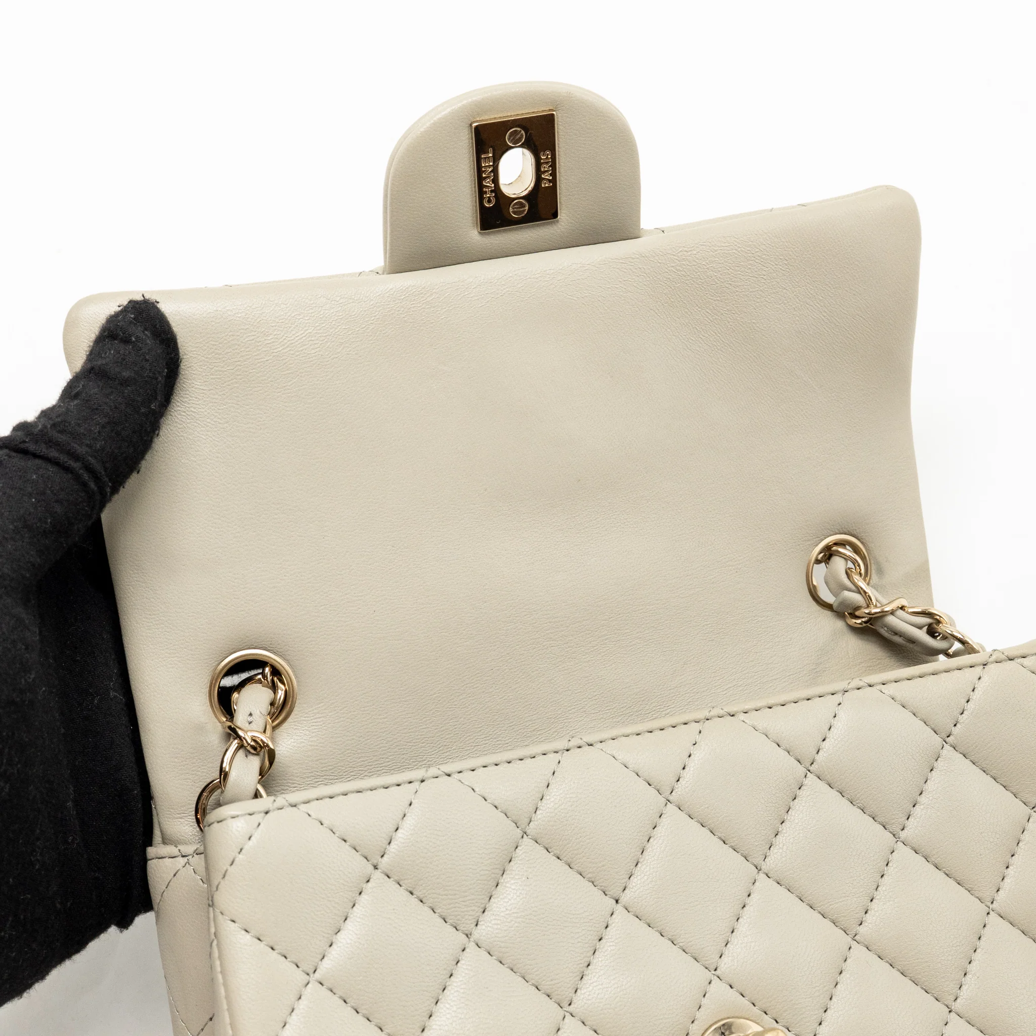 Chanel Mini Rectangular Flap Bag Lambskin Sage Grey LGHW (Microchip) - Image 14