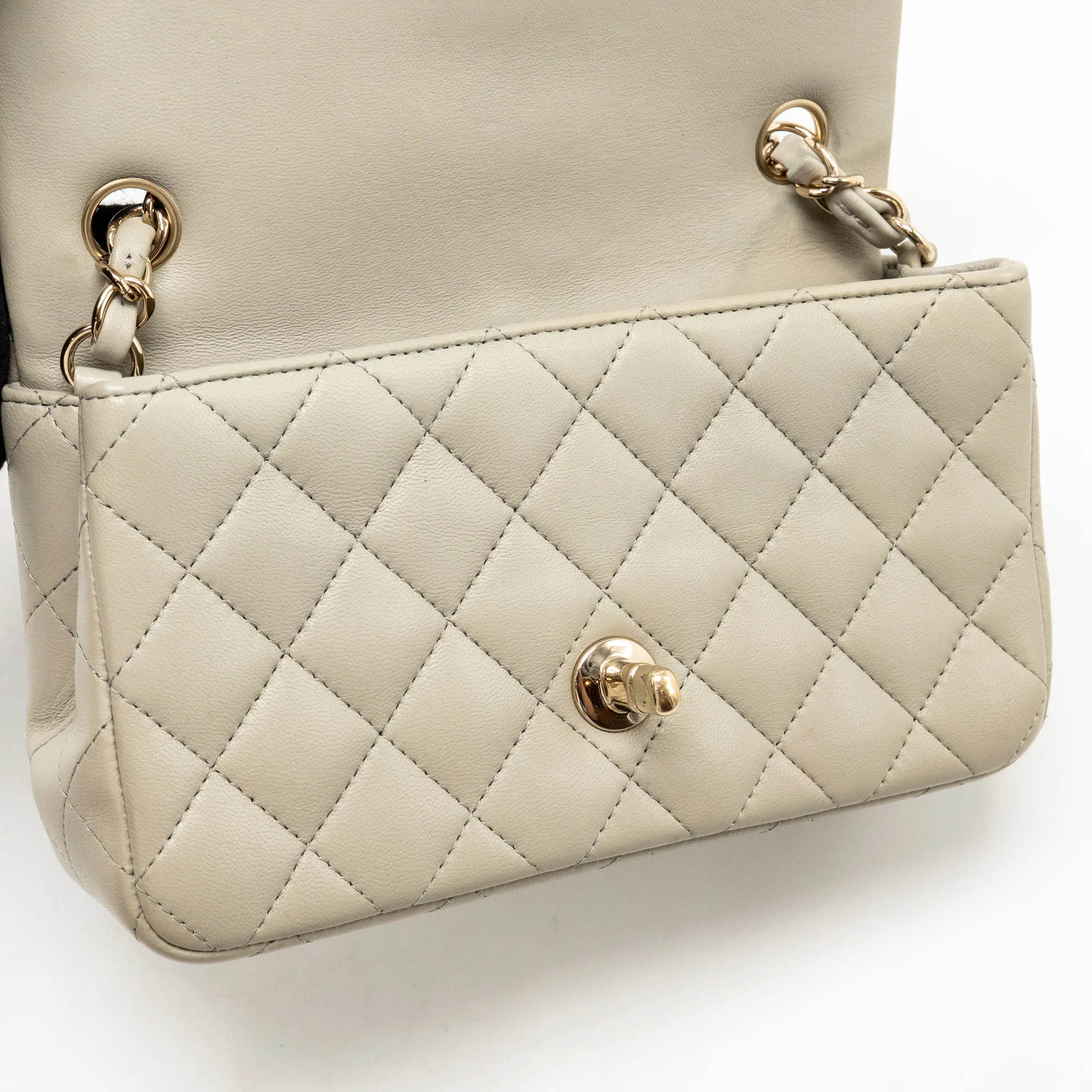 Chanel Mini Rectangular Flap Bag Lambskin Sage Grey LGHW (Microchip) - Image 15