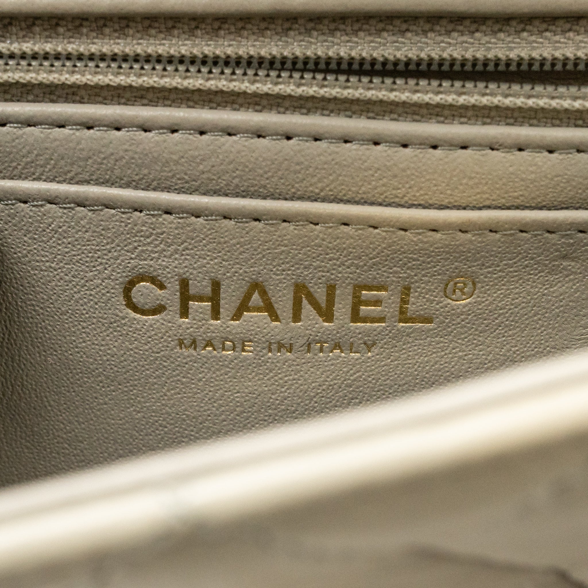 Chanel Mini Rectangular Flap Bag Lambskin Sage Grey LGHW (Microchip) - Image 17