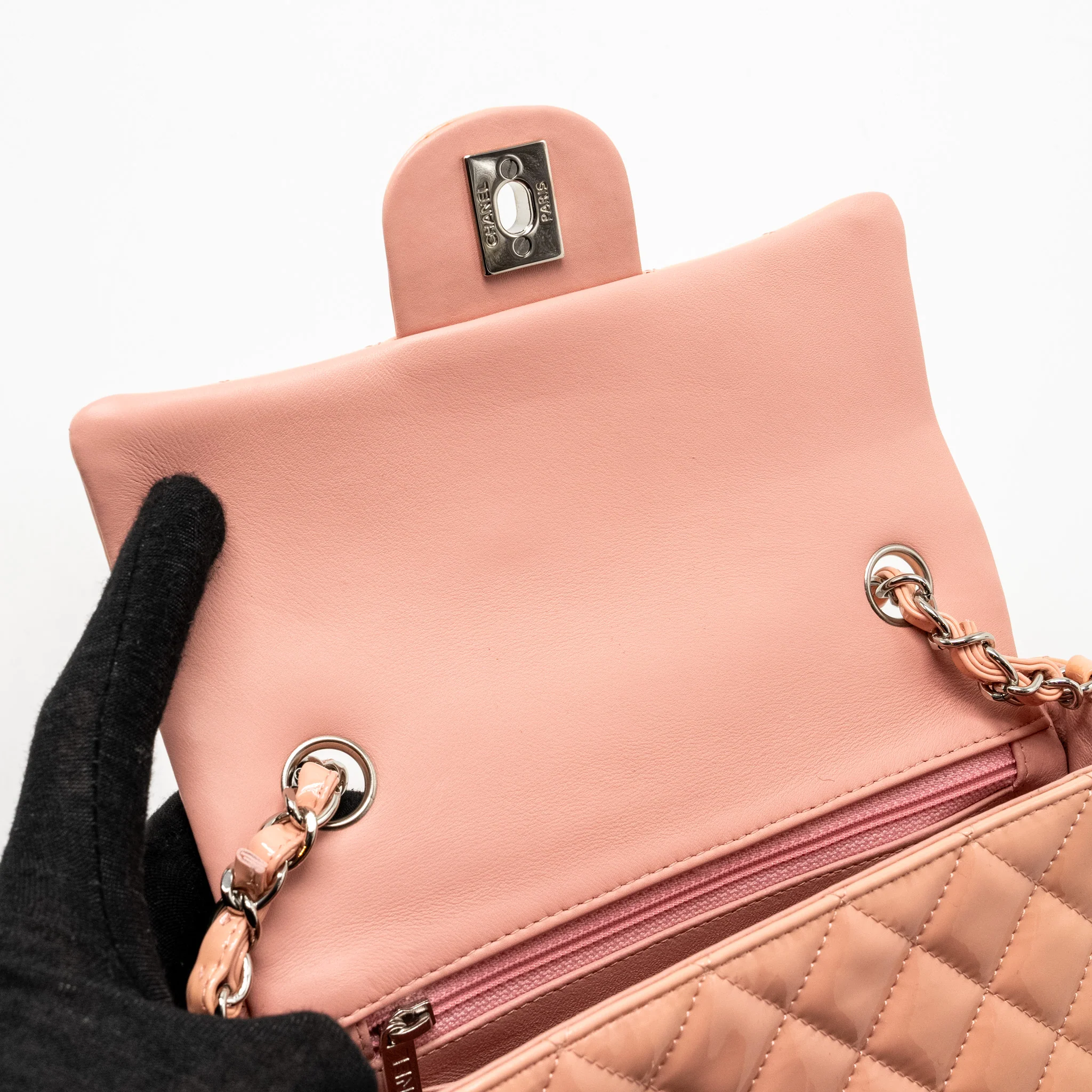 Chanel Mini Rectangular Flap Bag Patent Pink SHW - Image 14