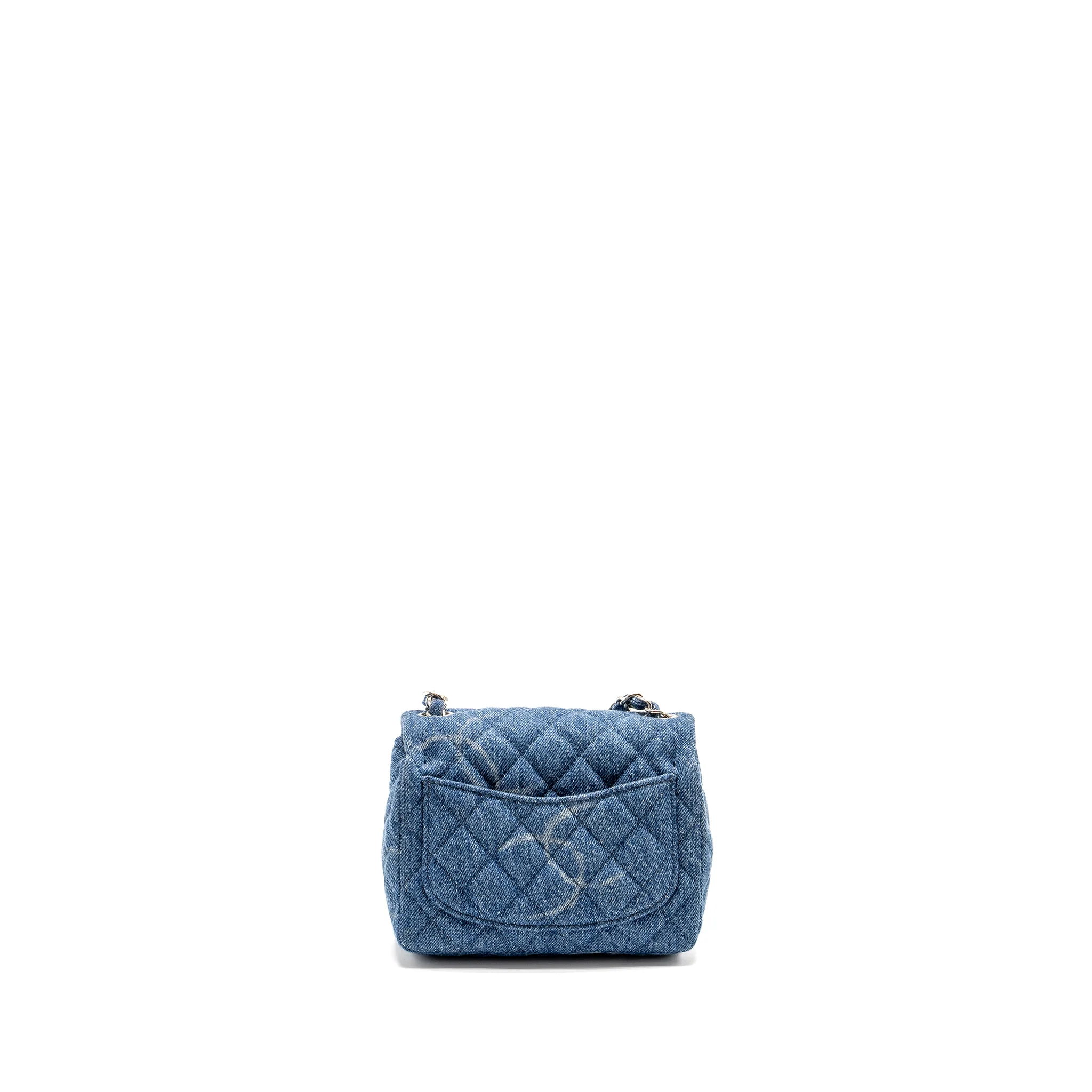 Chanel Mini Square flap bag denim blue SHW - Image 2