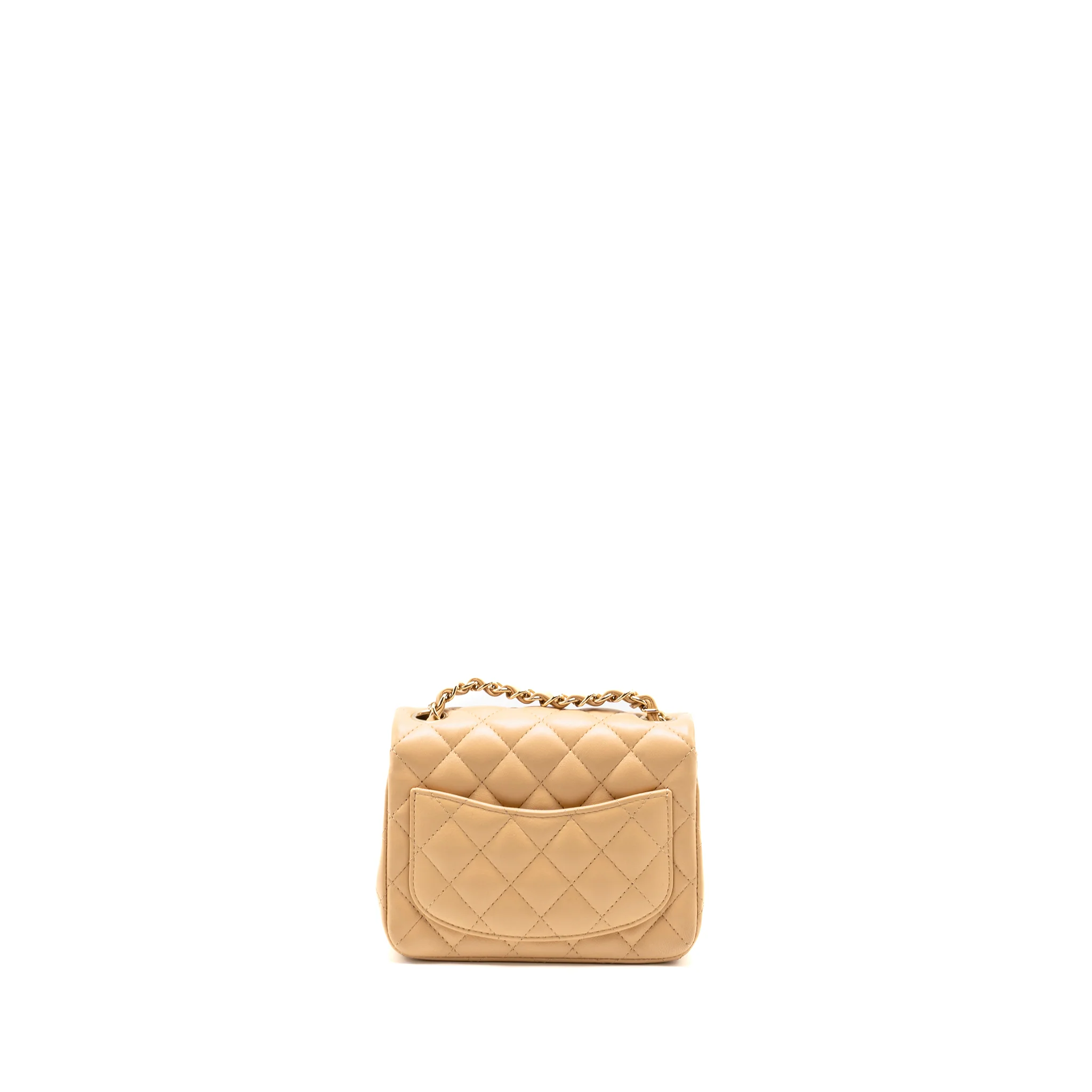 Chanel Mini Square Flap Bag Lambskin Beige LGHW (Microchip) - Image 2