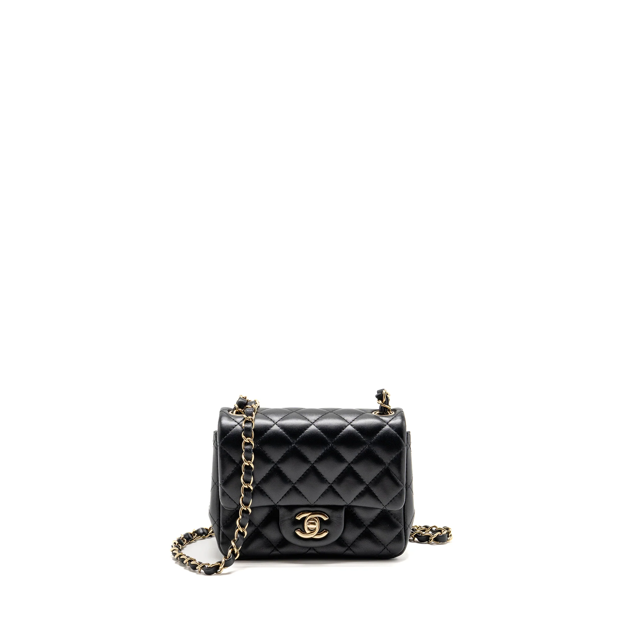 Chanel Mini Square flap bag lambskin black LGHW (microchip)