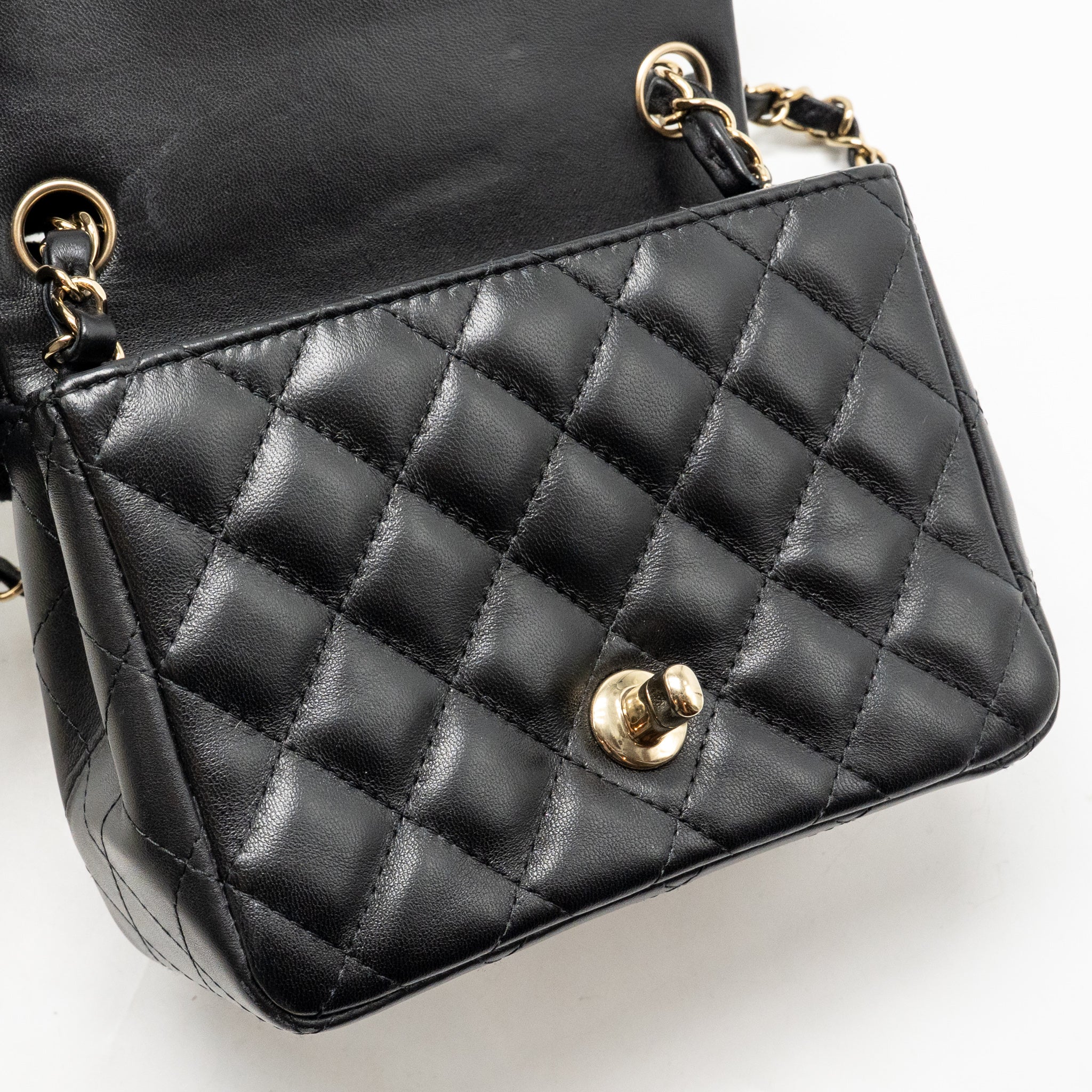 Chanel Mini Square flap bag lambskin black LGHW (microchip) - Image 14