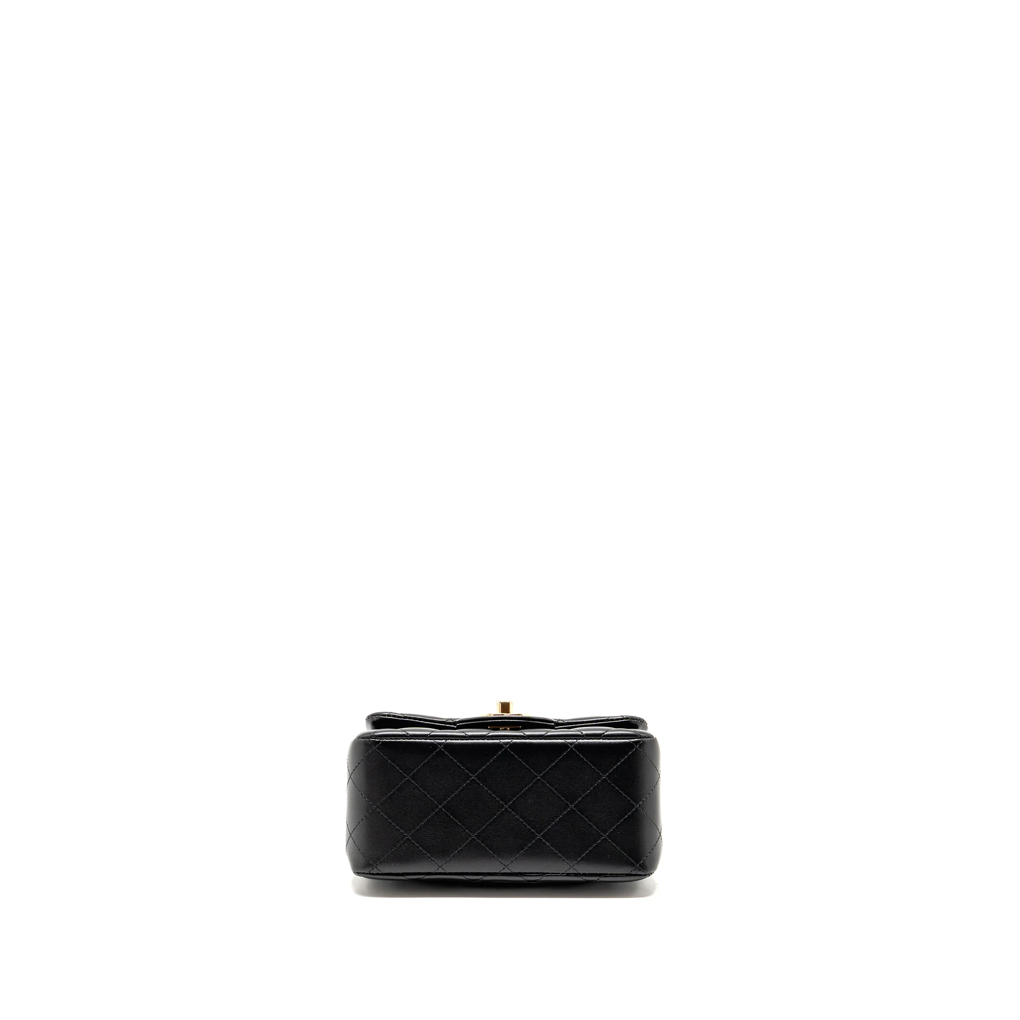 Chanel Mini Square Flap Bag Lambskin Black LGHW (Microchip) - Image 6