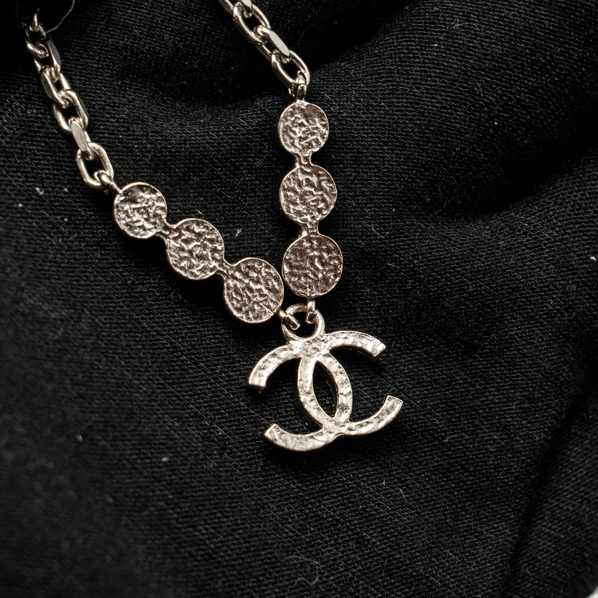 Chanel 21B CC Drop Necklace Crystal Silver Tone - Image 5