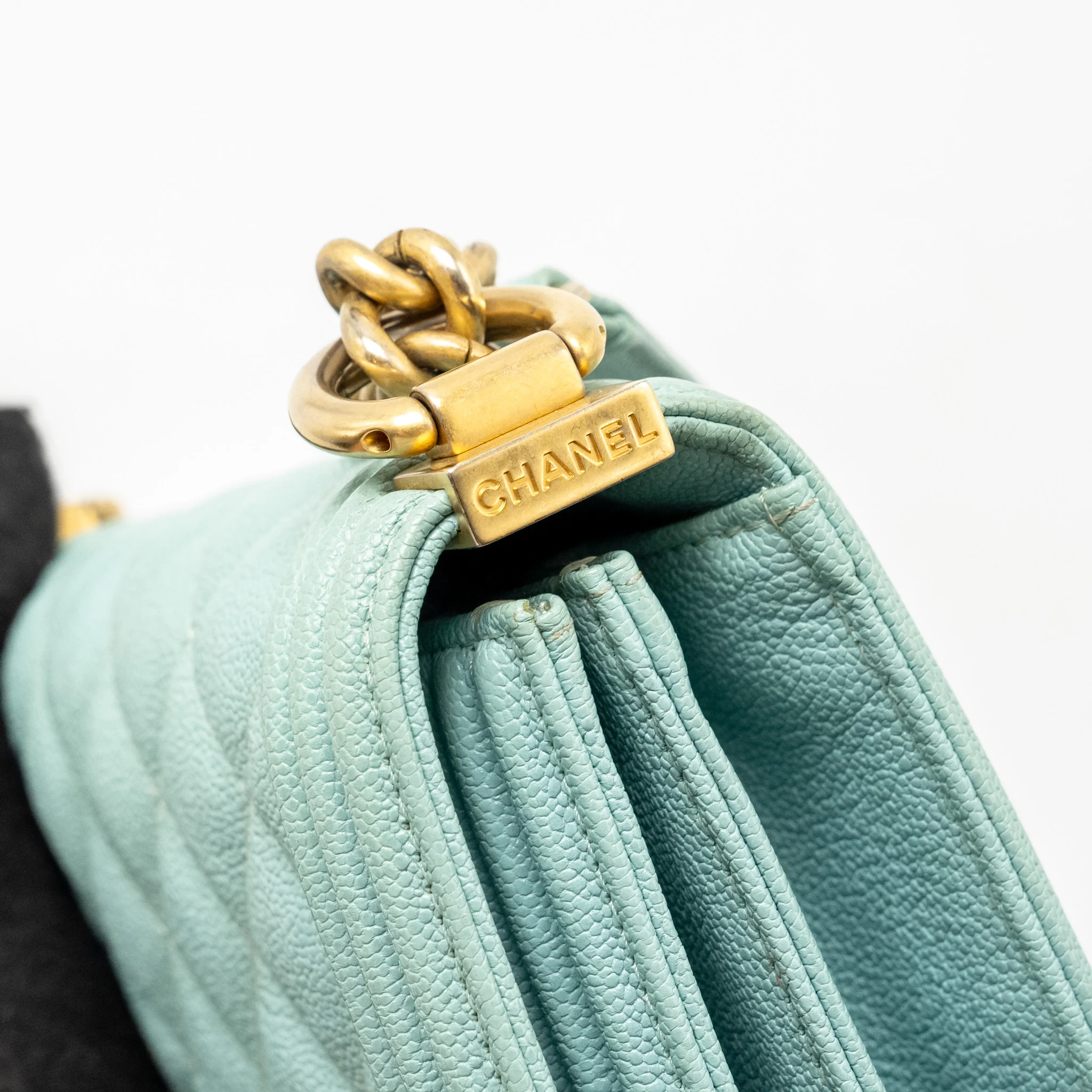 Chanel North South Boy Bag Caviar Light Blue GHW - Image 14