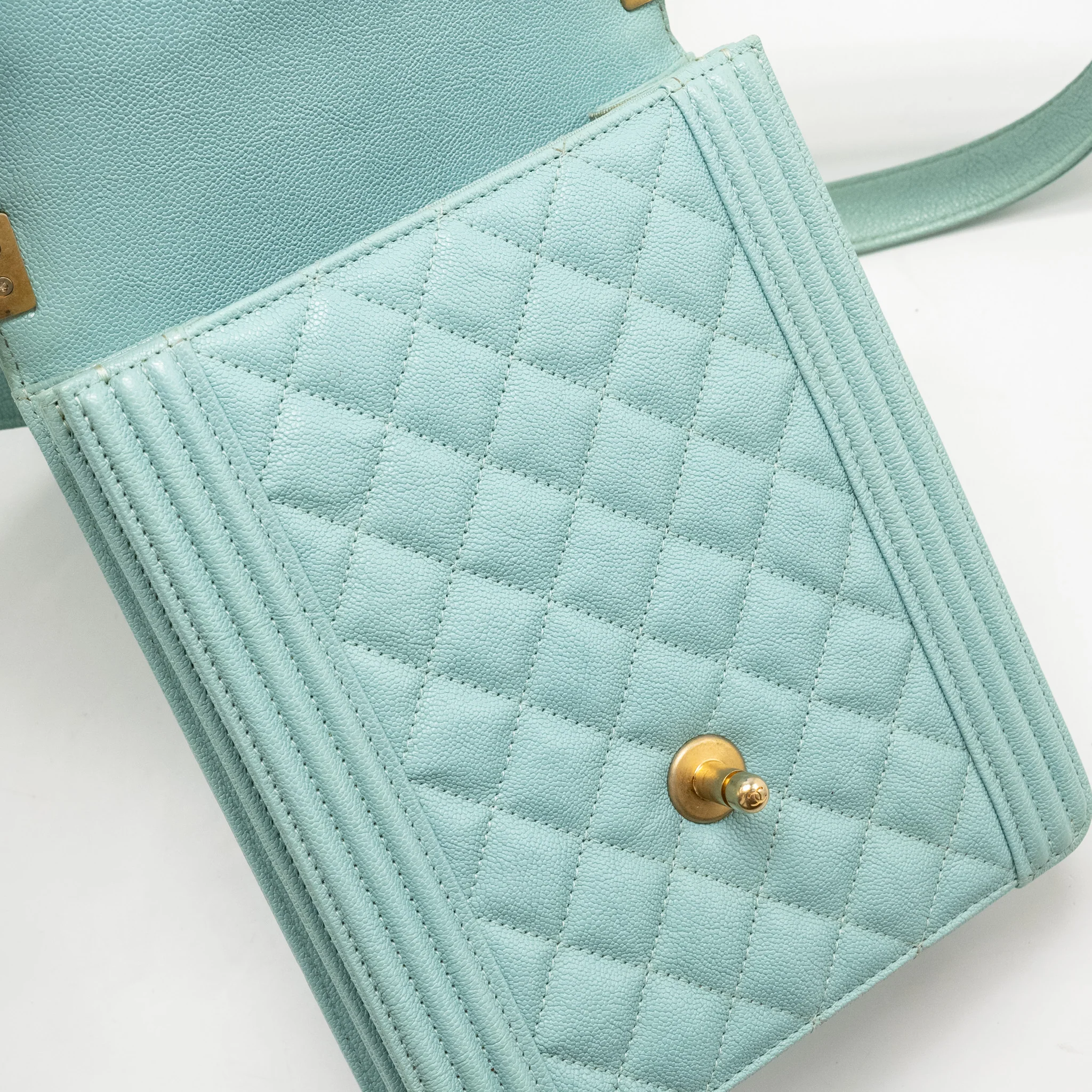 Chanel North South Boy Bag Caviar Light Blue GHW - Image 15