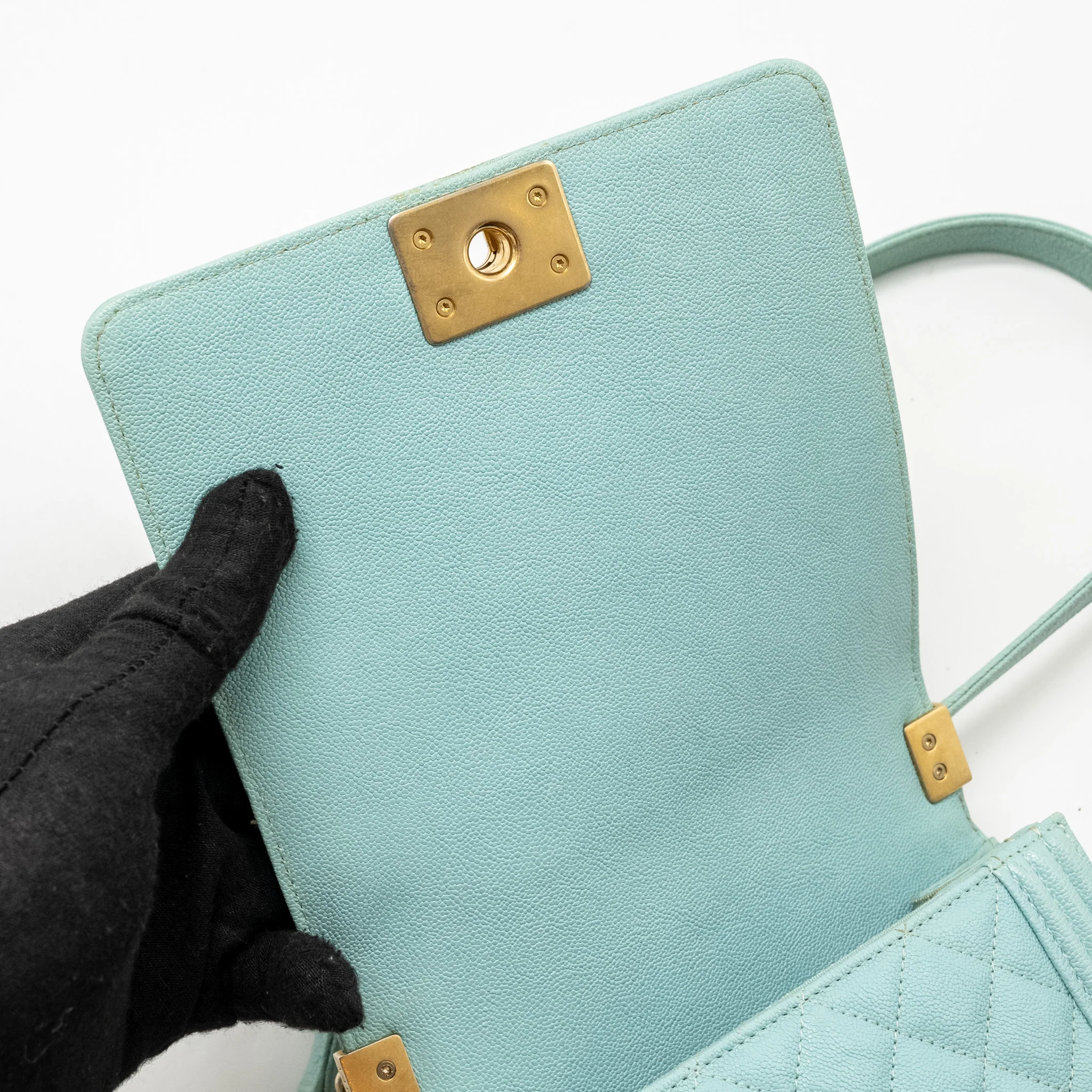 Chanel North South Boy Bag Caviar Light Blue GHW - Image 16