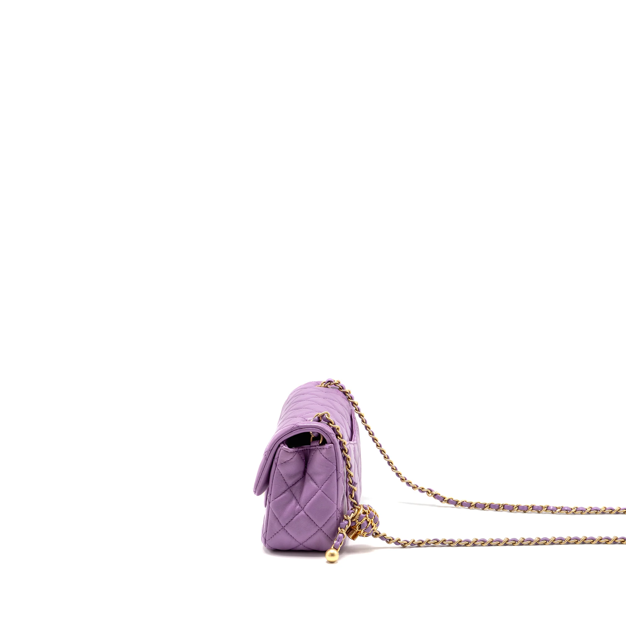 Chanel pearl crush mini rectangular flap bag lambskin purple GHW (Microchip) - Image 4