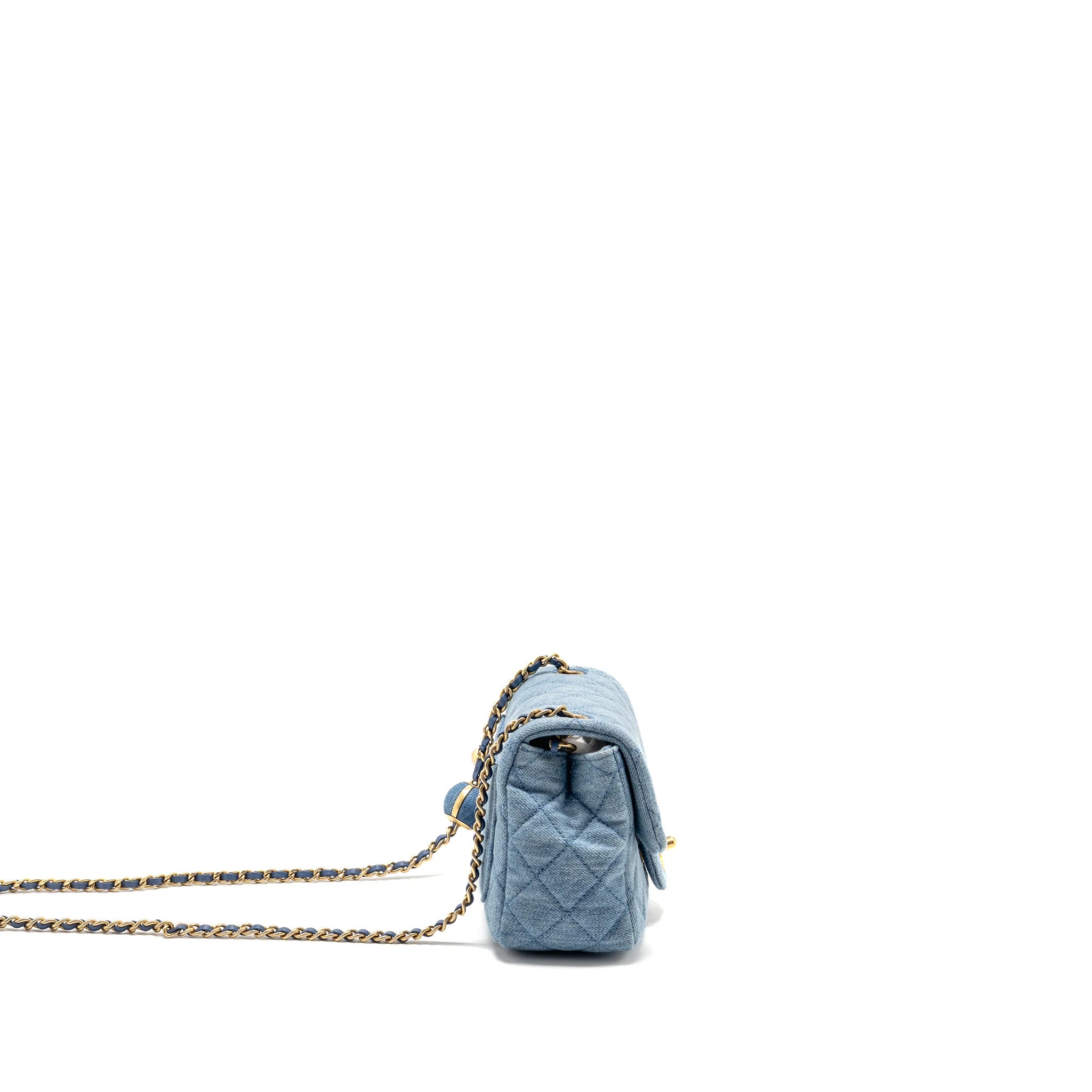 Chanel pearl crush mini square flap bag denim light blue GHW (microchip) - Image 3