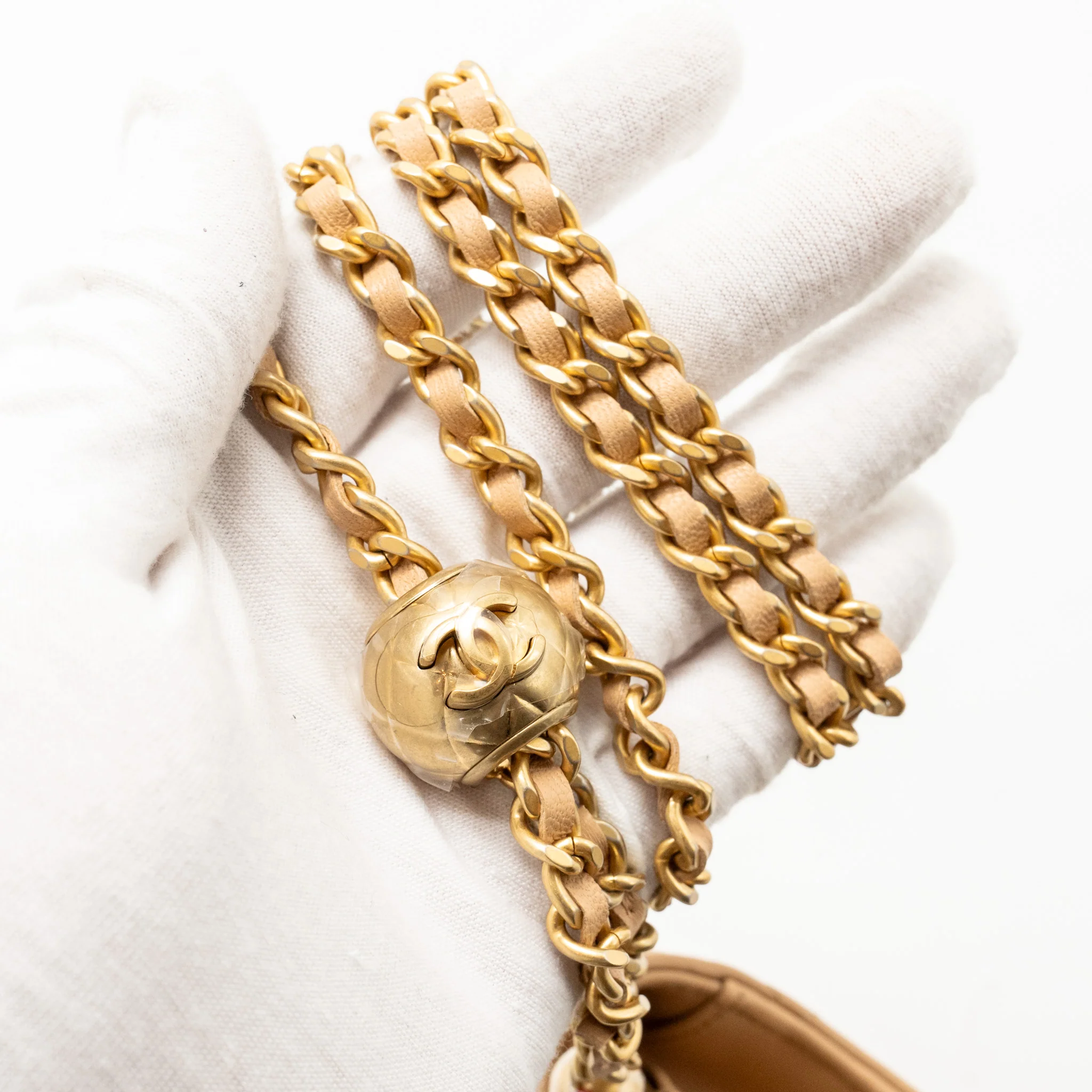 Chanel Pearl Crush Wallet On Chain Lambskin Beige GHW (microchip) - Image 18