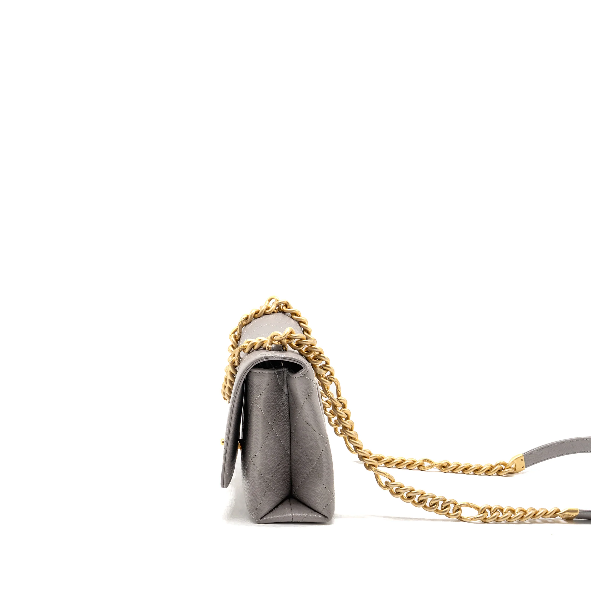Chanel Quilted Flap Bag with Chain Handle Caviar Grey GHW (Microchip) - Image 4