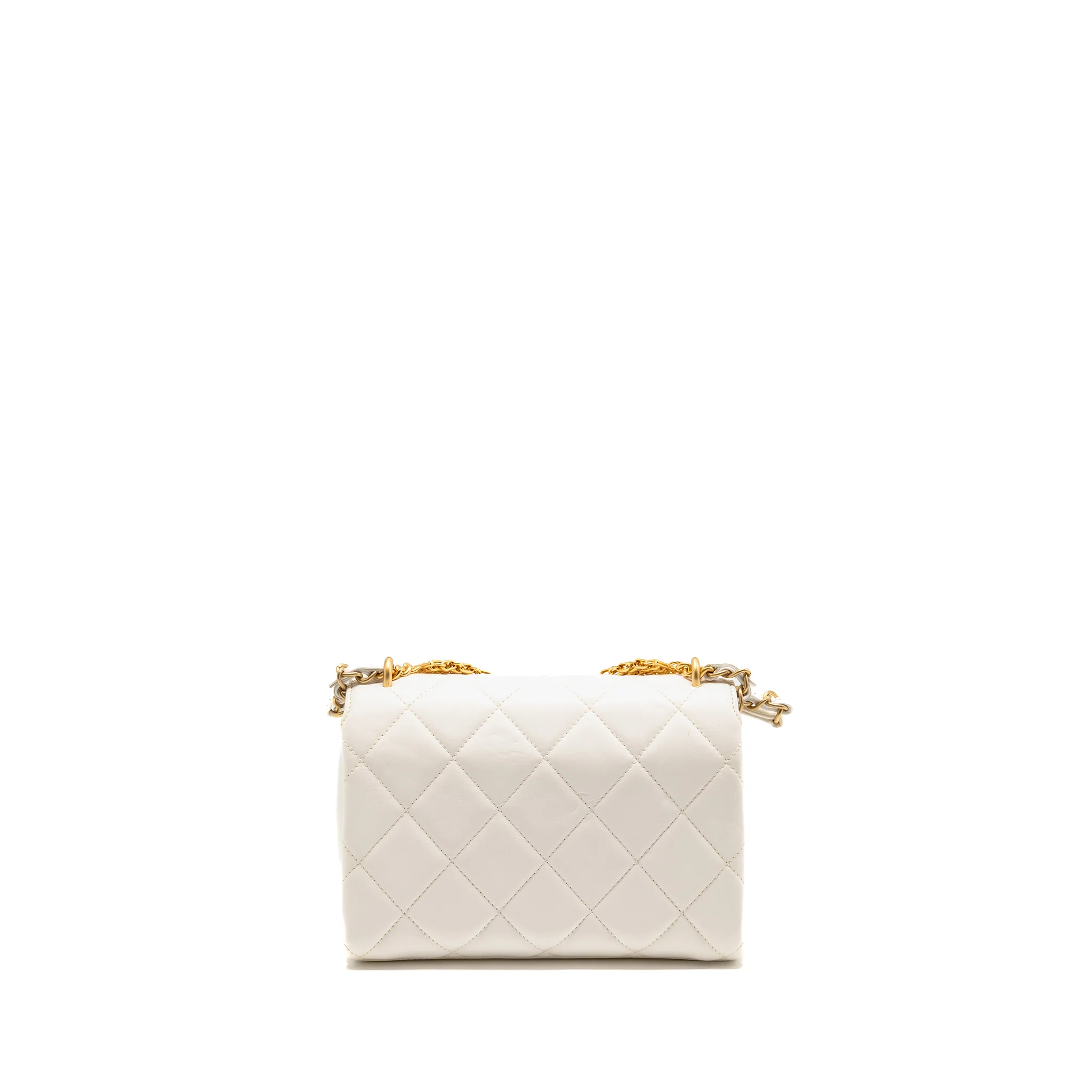 Chanel Quilted Flap Bag with Letter Chain Lambskin White GHW (Microchip) - Image 2