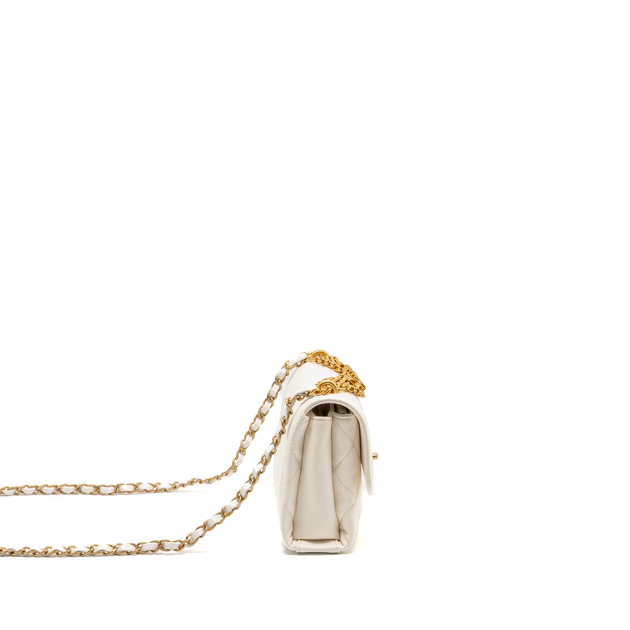Chanel Quilted Flap Bag with Letter Chain Lambskin White GHW (Microchip) - Image 3