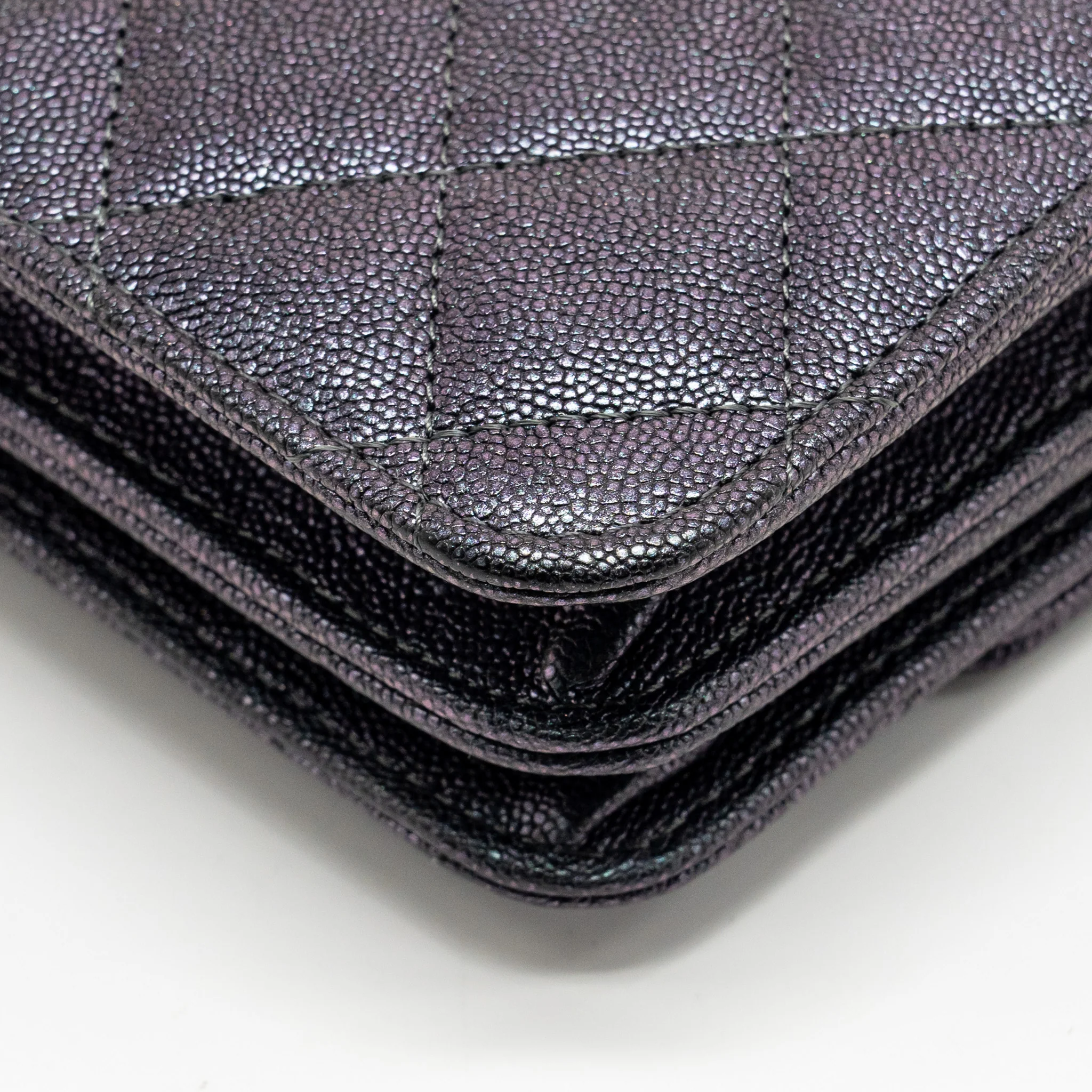 Chanel Quilted square wallet with Chain caviar iridescent black LGHW - Image 11