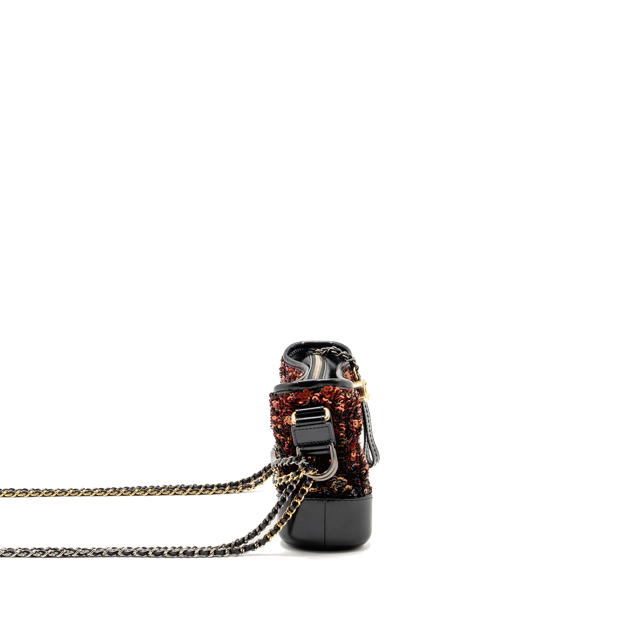 Chanel Small Gabrielle Hobo Bag Sequin/Shiny Calfskin Orange/Black Multicolour Hardware - Image 3