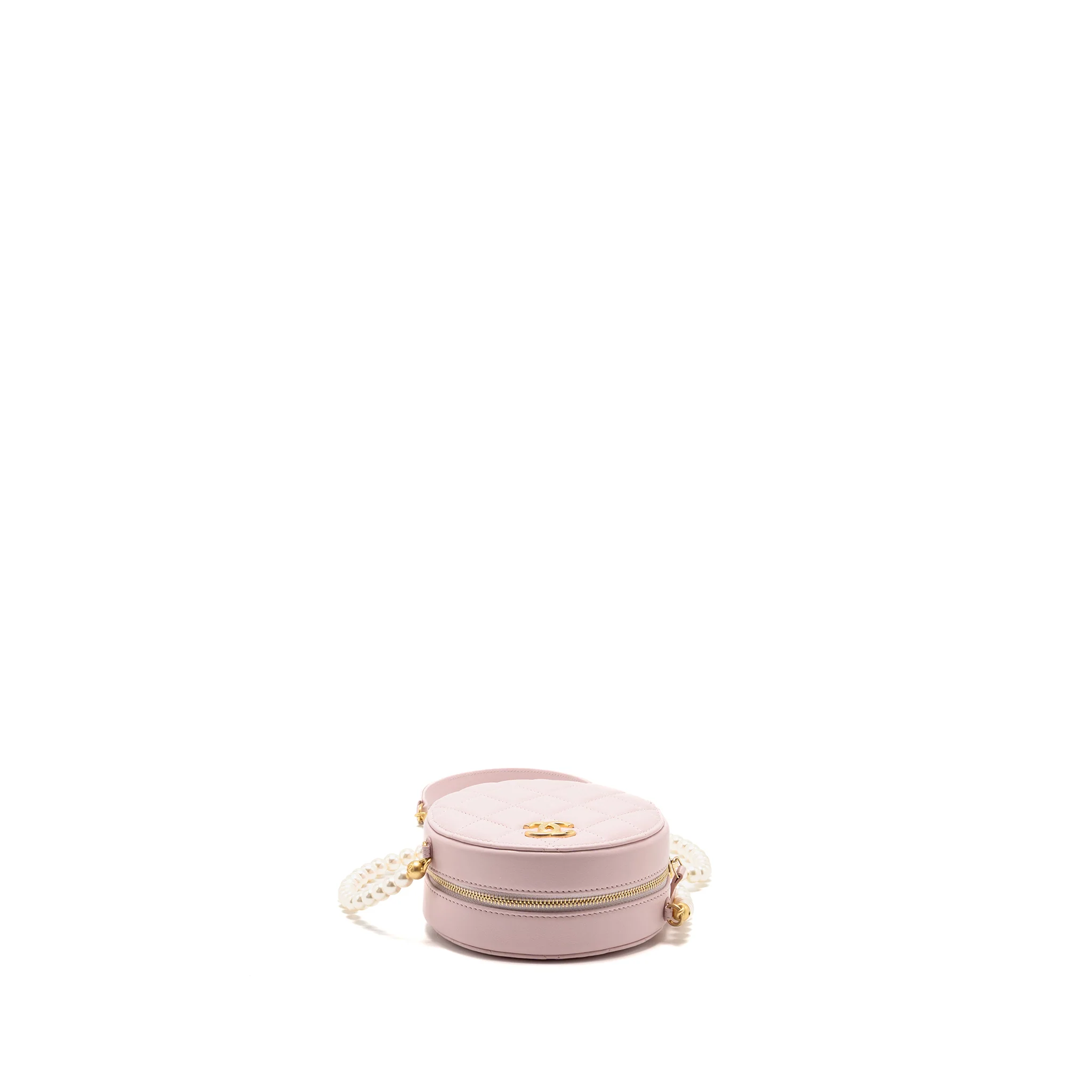 Chanel Round bag with pearl chain lambskin pink GHW - Image 5