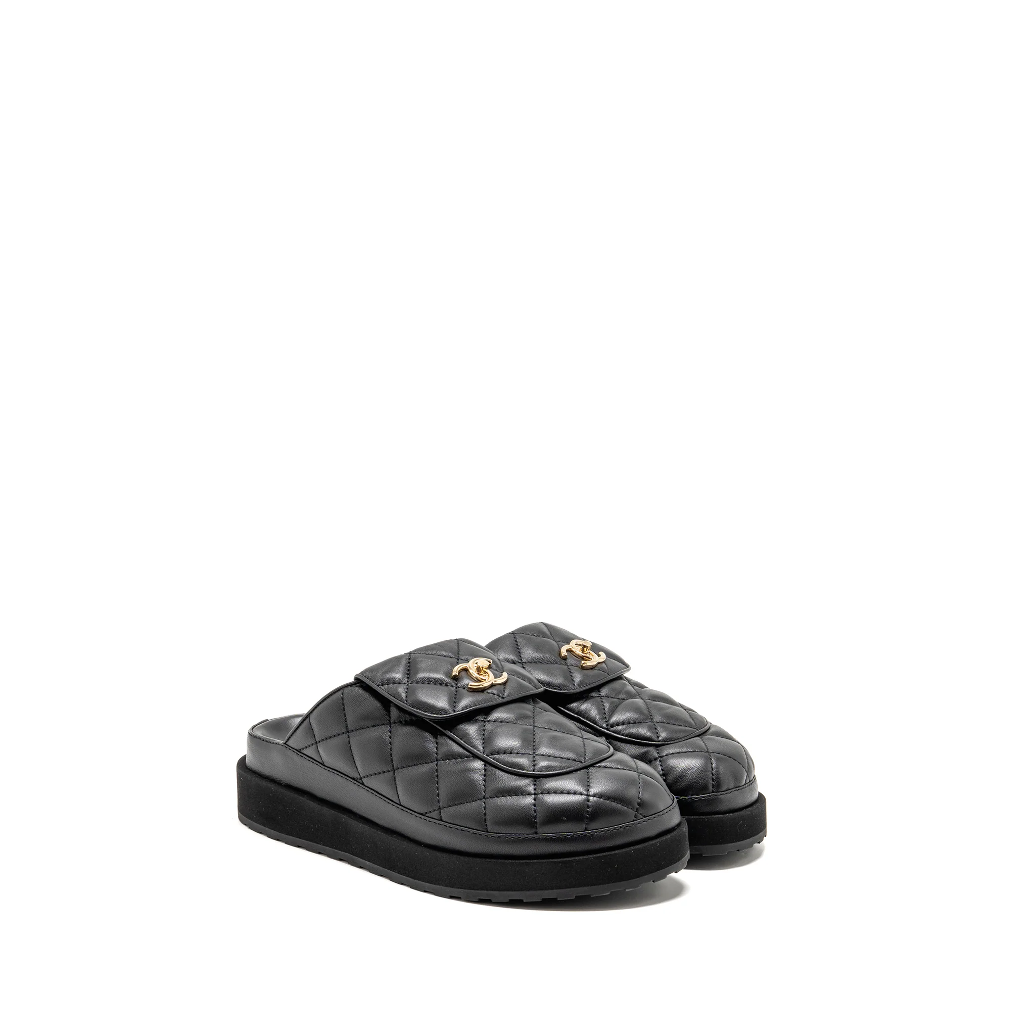 Chanel Size 39.5 CC Mules Lambskin Black GHW