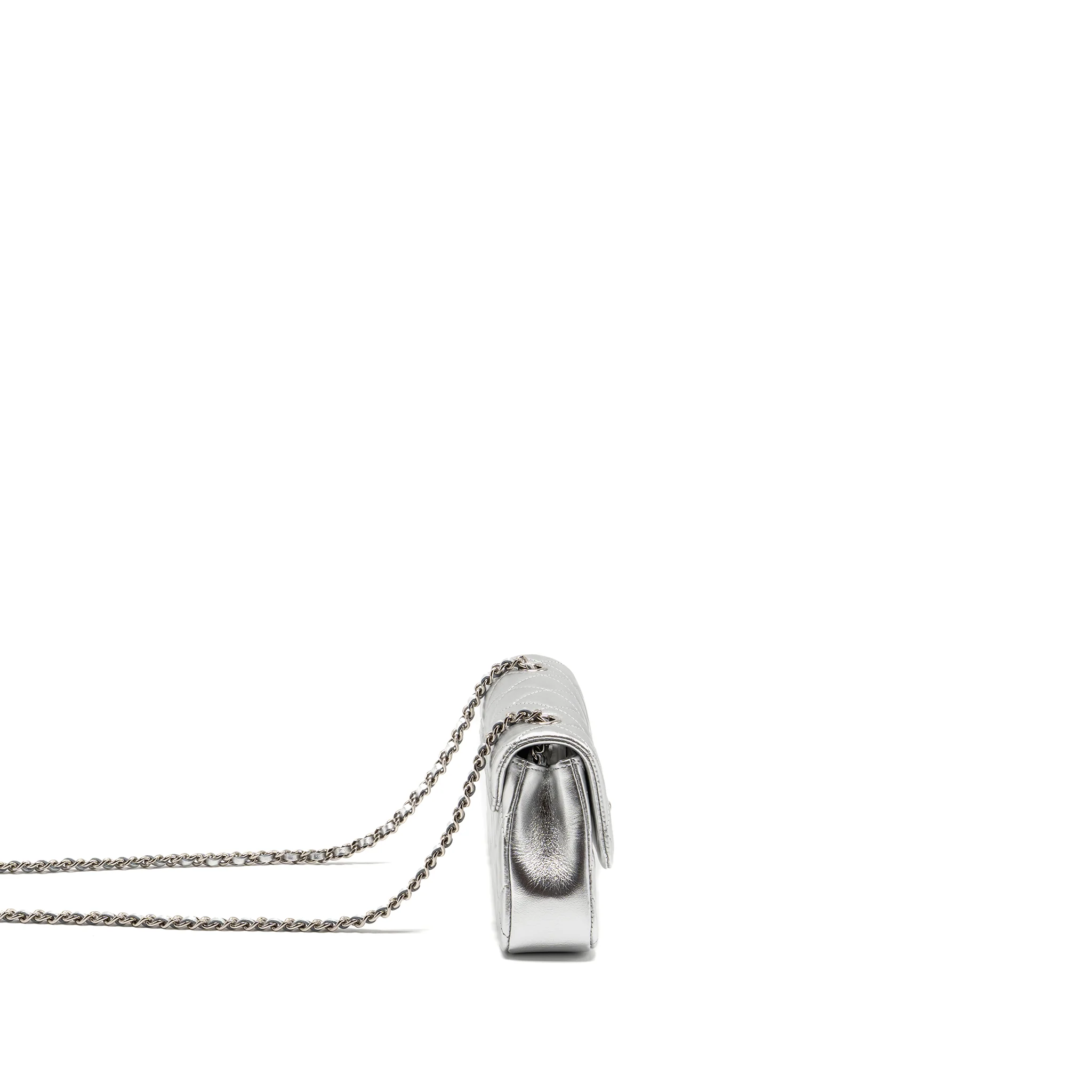 Chanel 25s O-phone Holder with Chain Calfskin Silver SHW(microchip) - Image 3