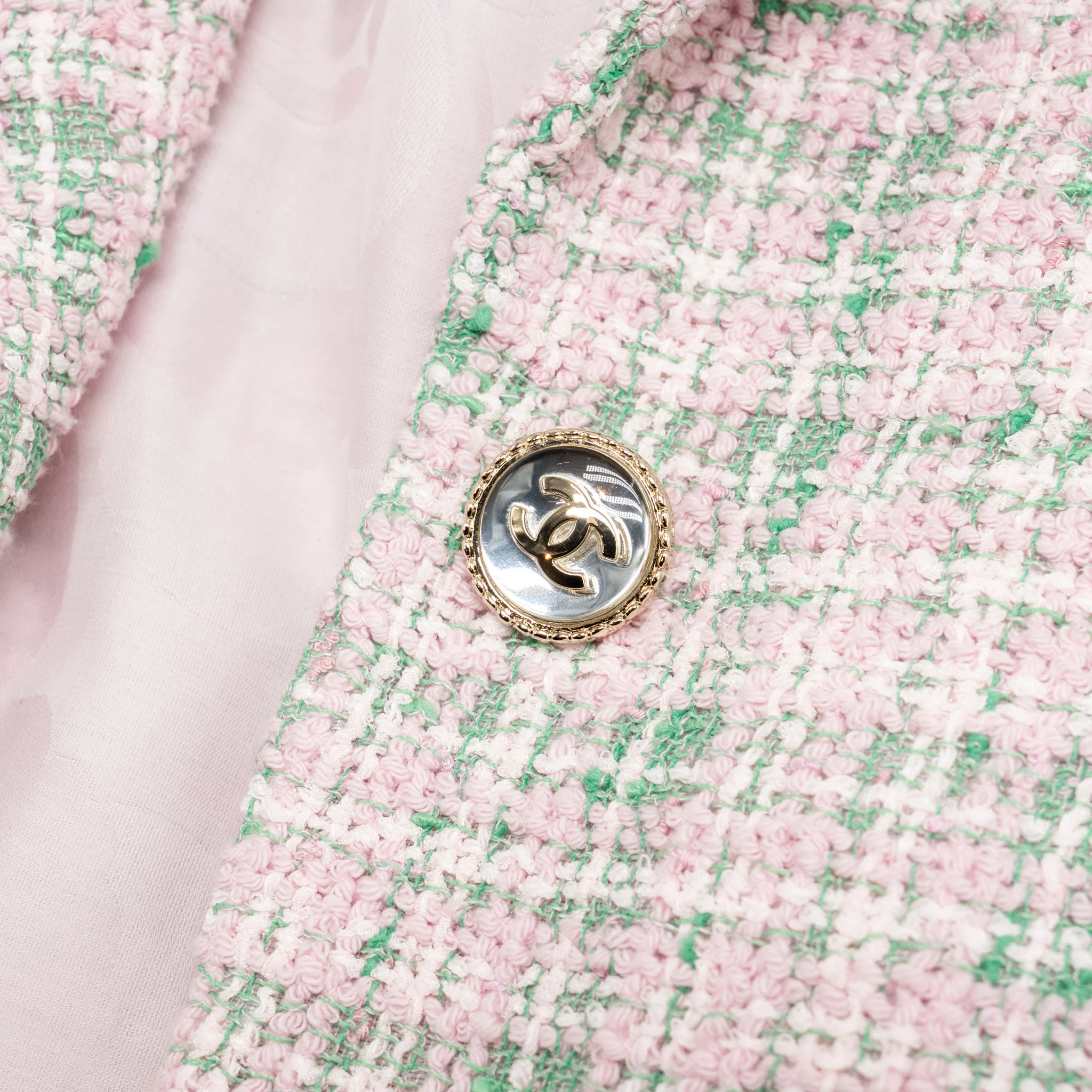 Chanel Size 34 21S Tweed Jacket Polyester/Cotton Pink / Green - Image 5