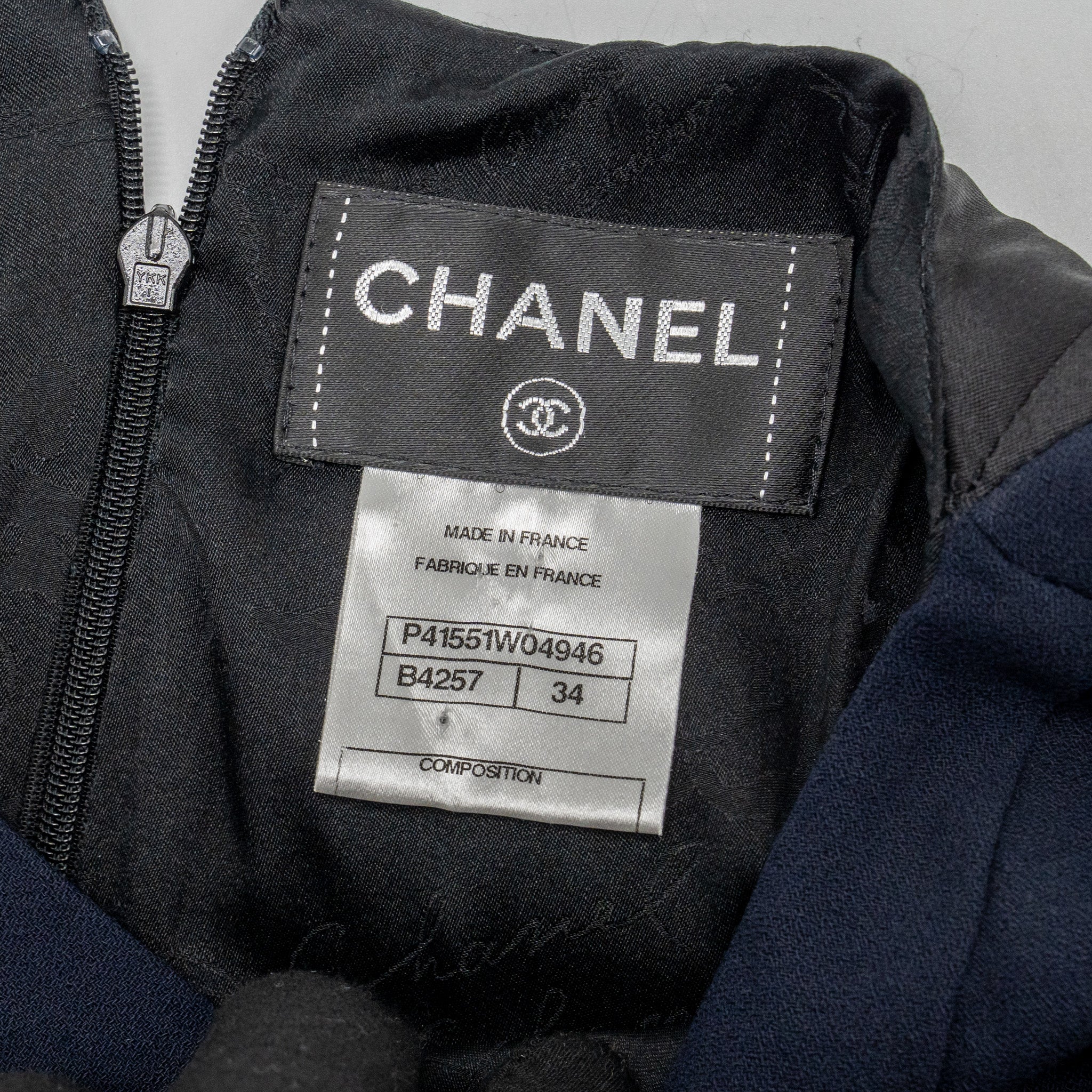 Chanel Size 34 Draped Satin Midi Dress Rayon / Wool Navy/Black - Image 5