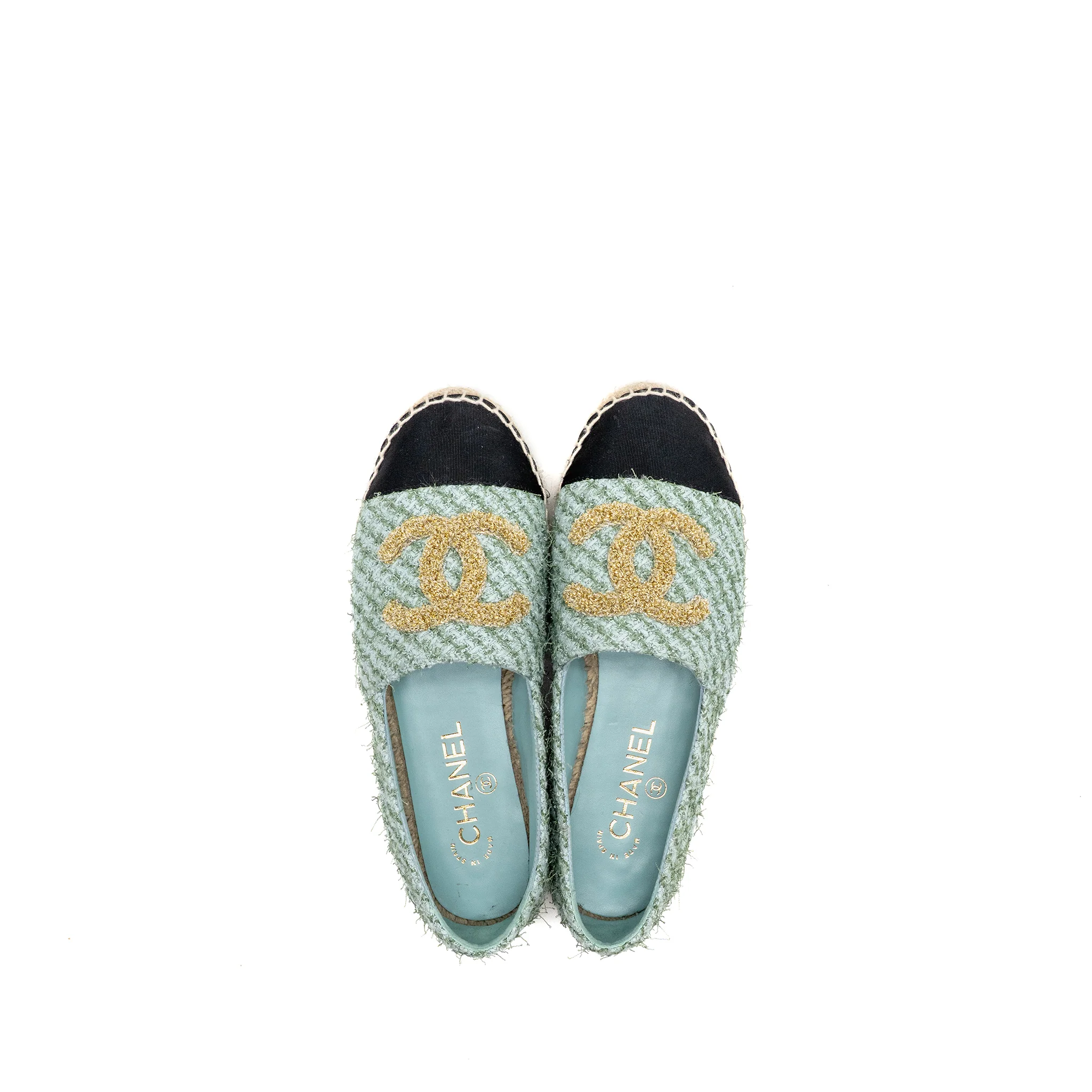 Chanel Size 36 23S Espadrilles Tweed/Grosgrain Light Blue/Green/Black - Image 4