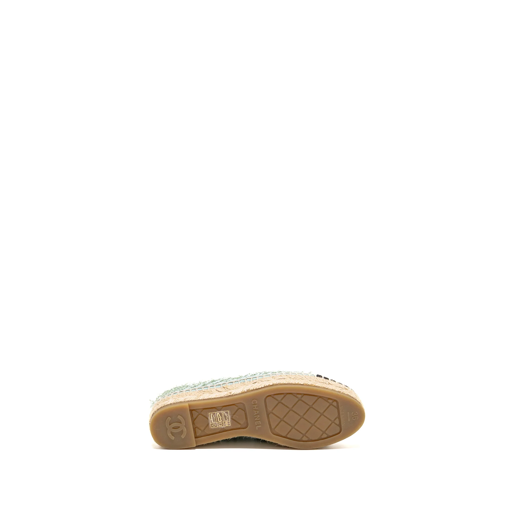 Chanel Size 36 23S Espadrilles Tweed/Grosgrain Light Blue/Green/Black - Image 7