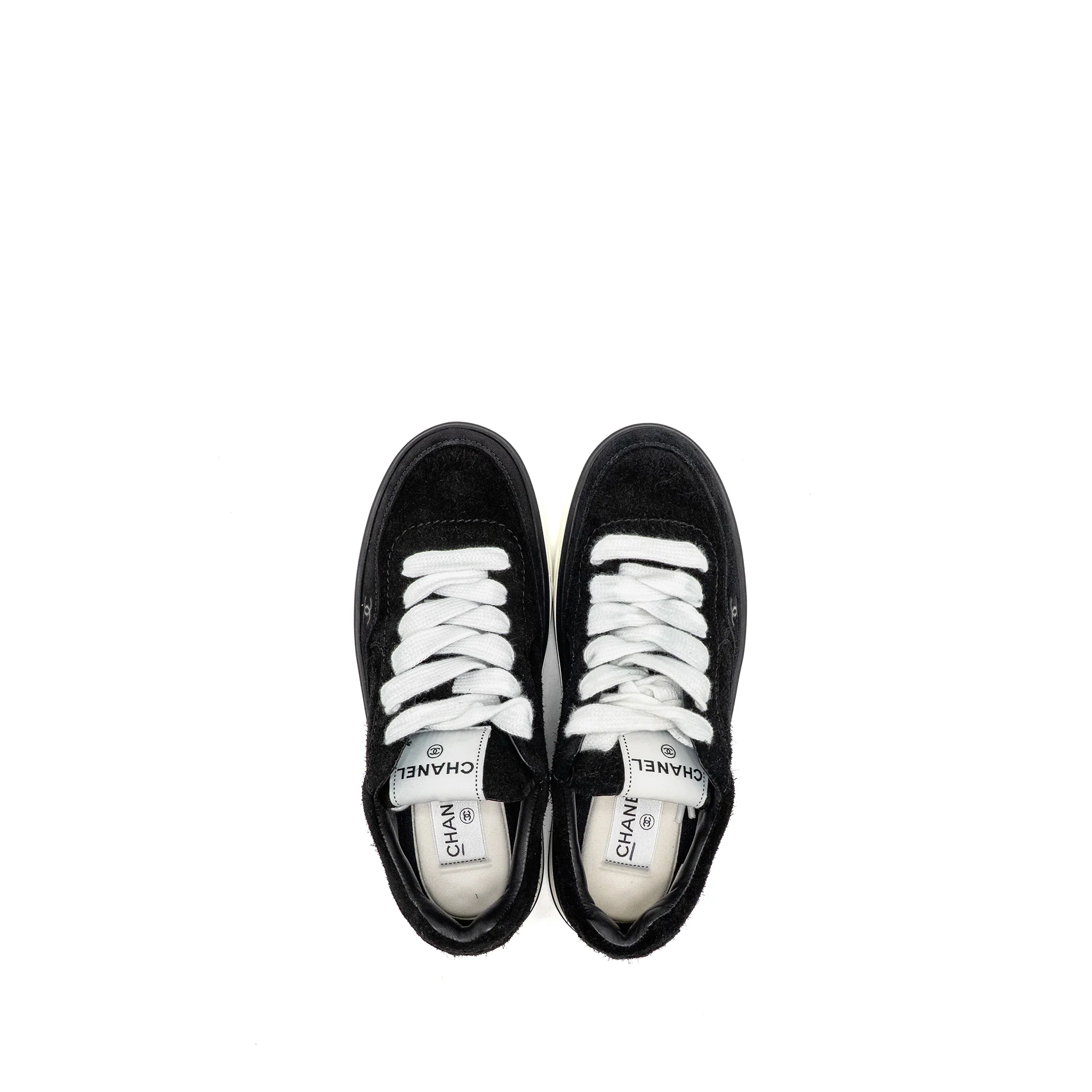 Chanel Size 37.5 23B CC Logo Sneakers Suede Calfskin Black - Image 4
