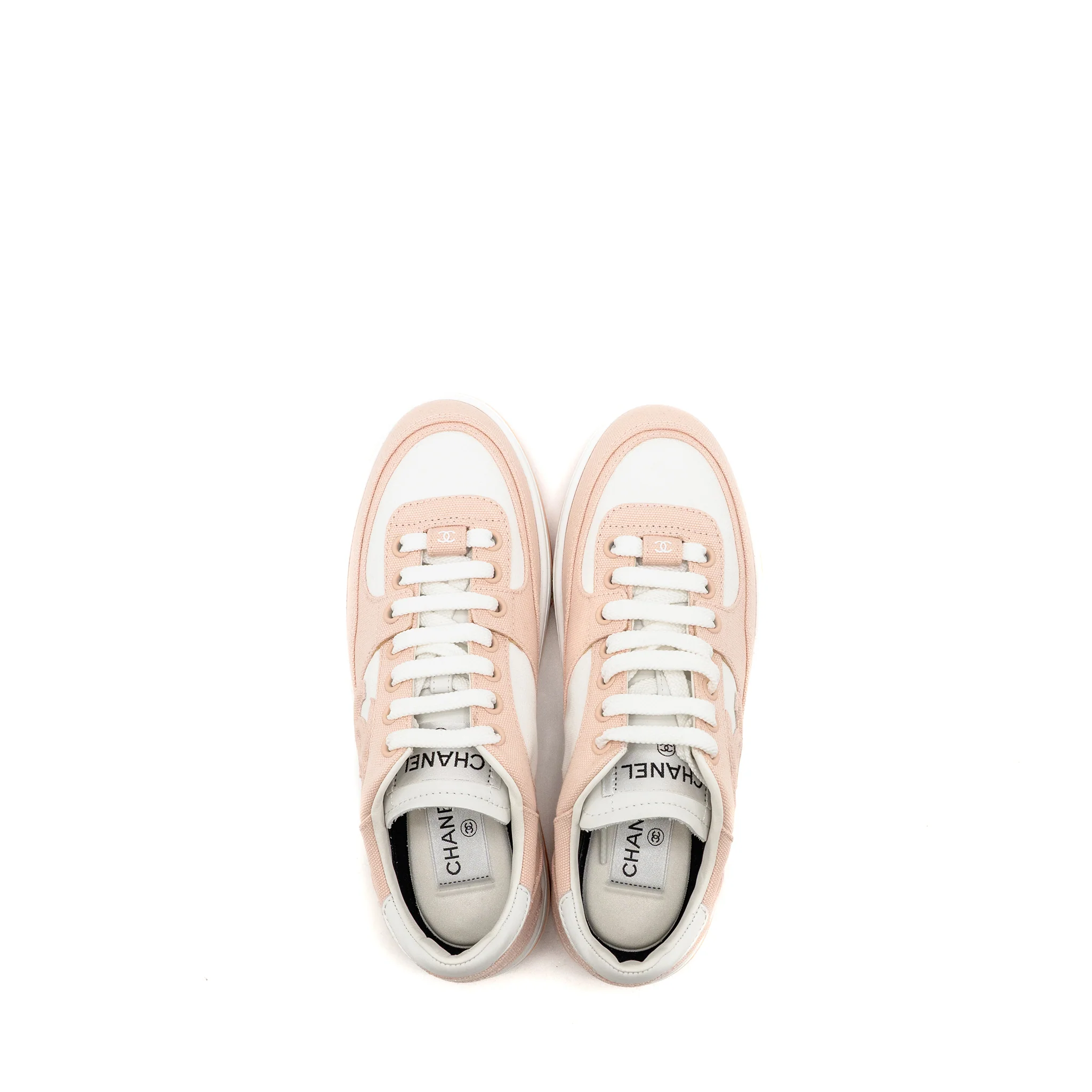 Chanel Size 37.5 CC Logo Sneakers Cotton Light Pink/White - Image 4