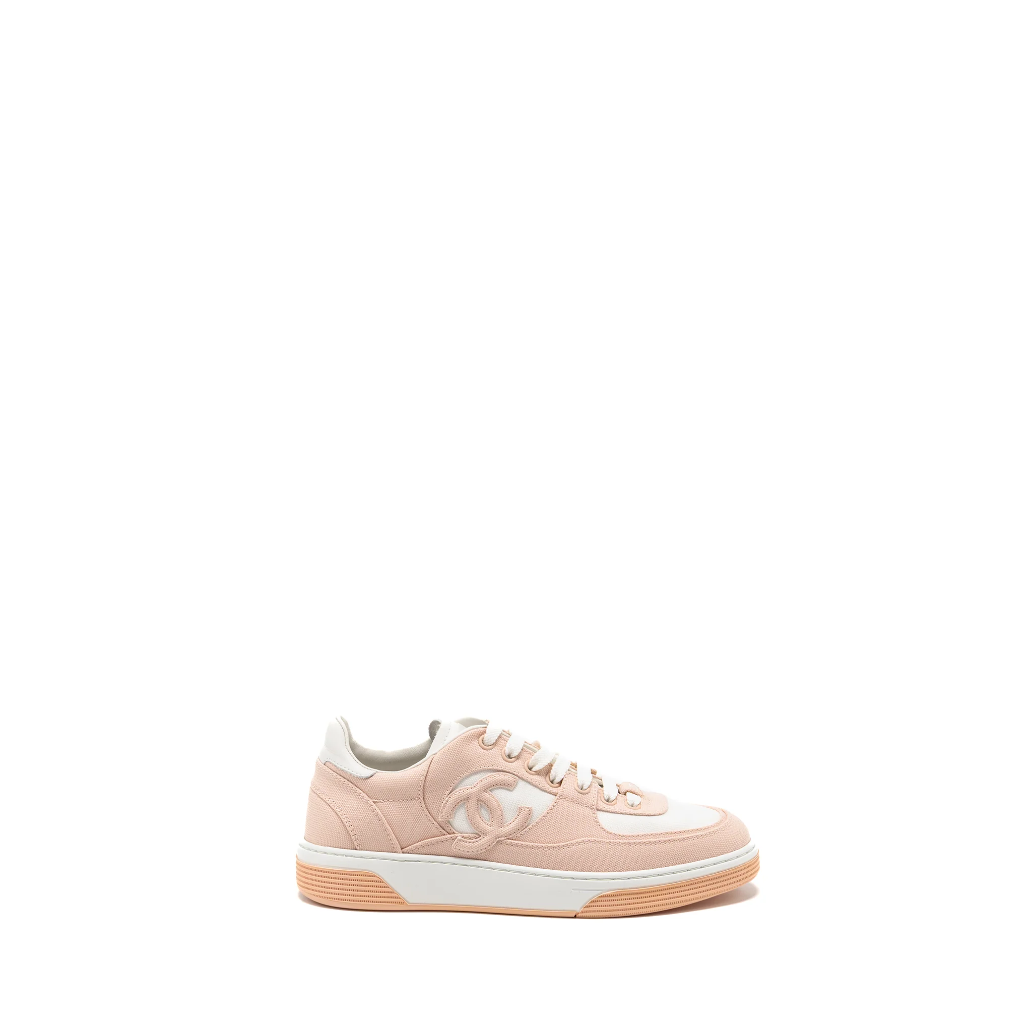 Chanel Size 37.5 CC Logo Sneakers Cotton Light Pink/White - Image 5