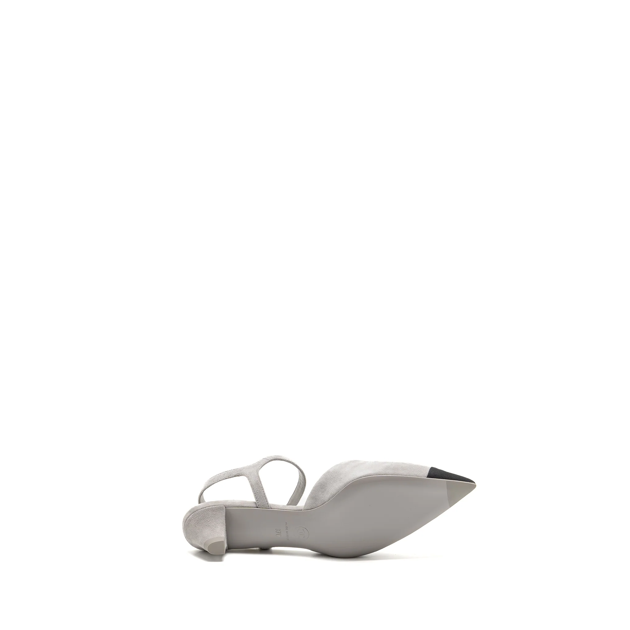 Chanel Size 37 Slingbacks shoes suede kidskin/grosgrain Black/light grey GHW - Image 6