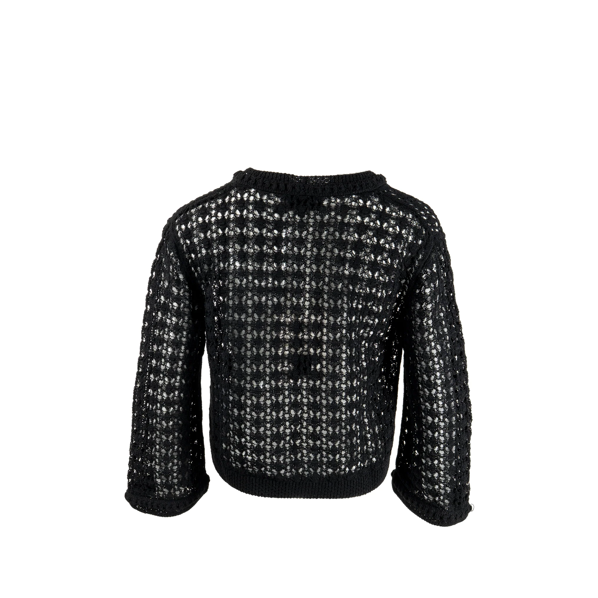 Chanel Size 38 Crochet Knit Cardigan Cotton/Polyamide Black - Image 2