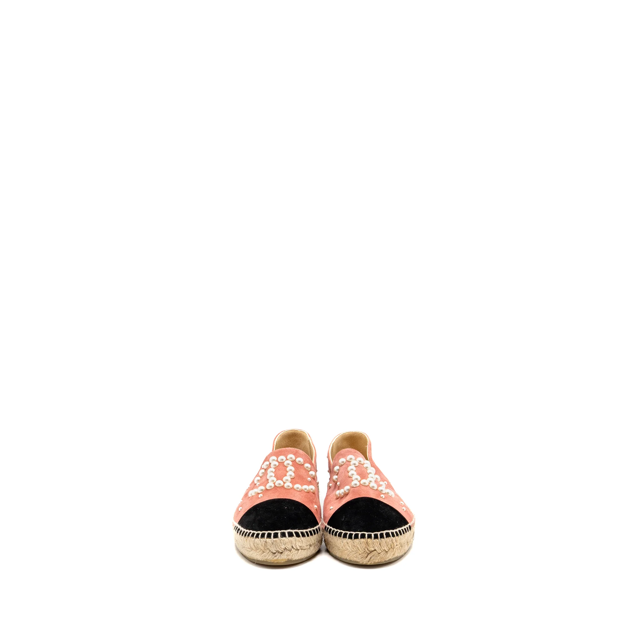 Chanel Size 38 Pearl CC Espadrilles Suede Pink/Black - Image 2