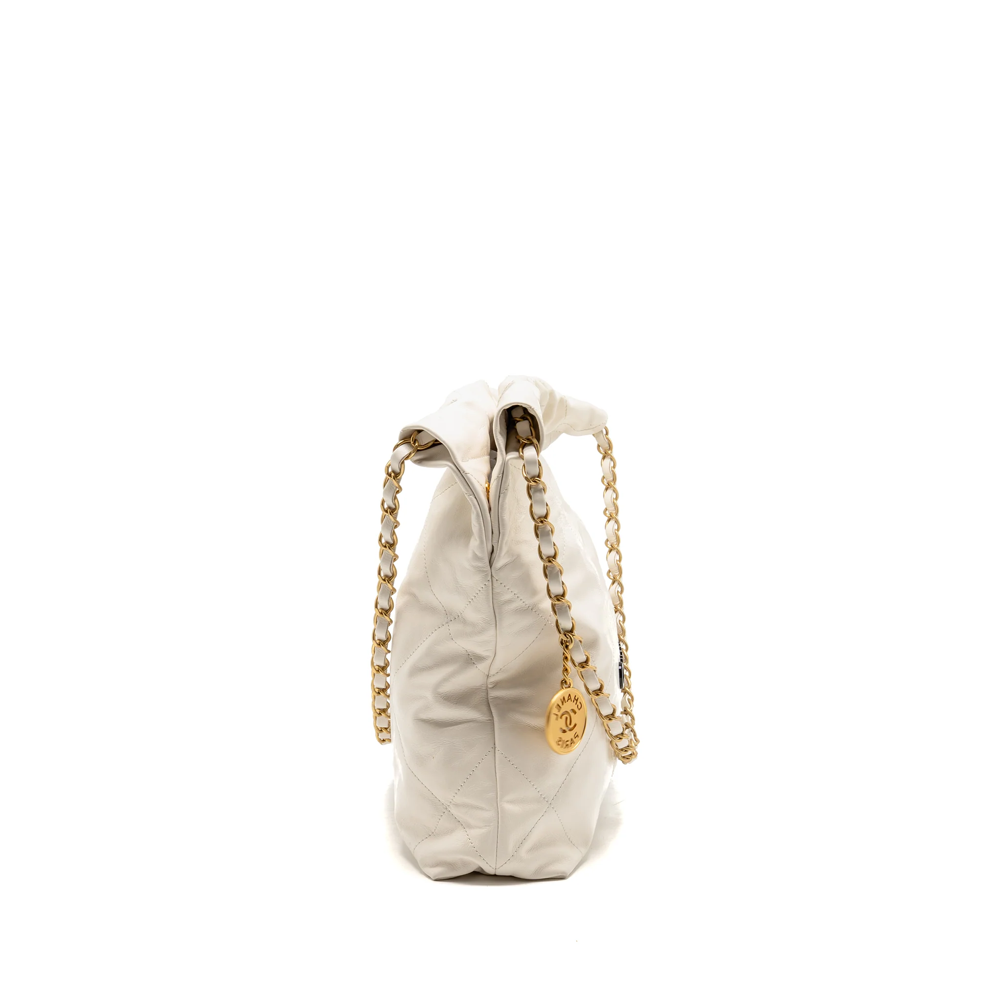 Chanel Small 22 Bag with Black Letter Logo Calfskin White GHW (Microchip) - Image 4