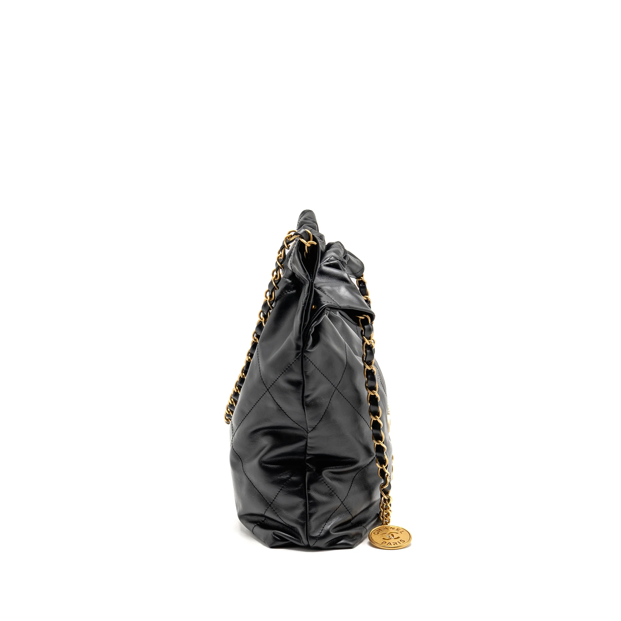 Chanel Small 22 Bag with White Letter Logo Calfskin Black GHW (Microchip) - Image 3