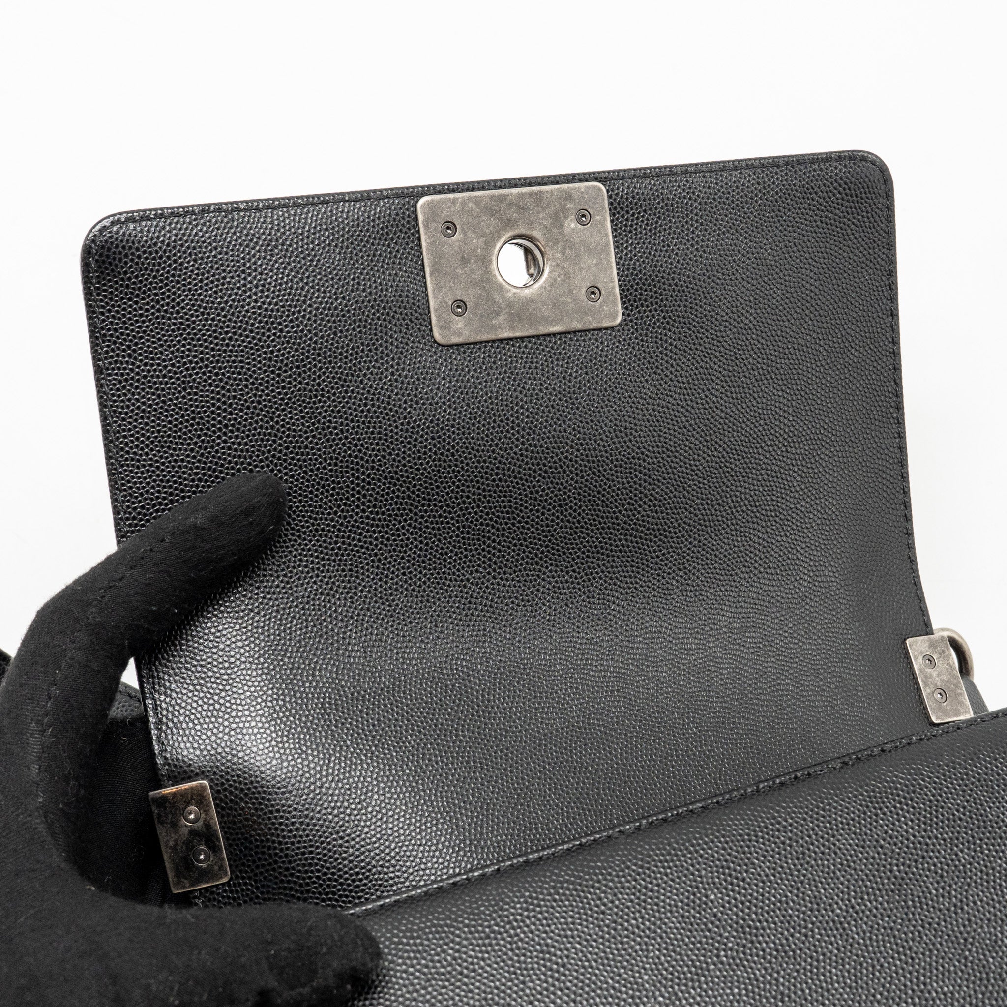Chanel Small Boy Bag Caviar Black Ruthenium Hardware - Image 14