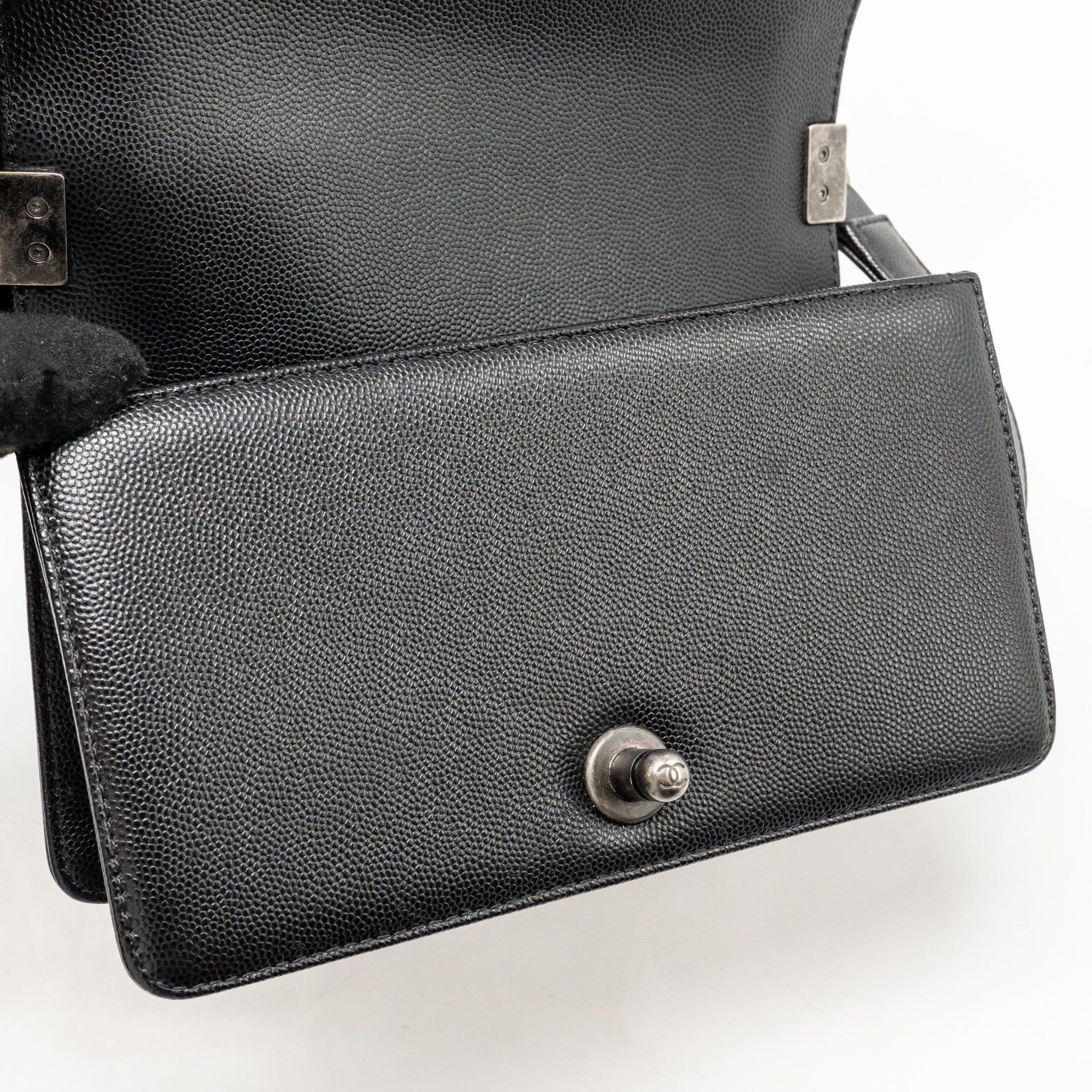 Chanel Small Boy Bag Caviar Black Ruthenium Hardware - Image 15