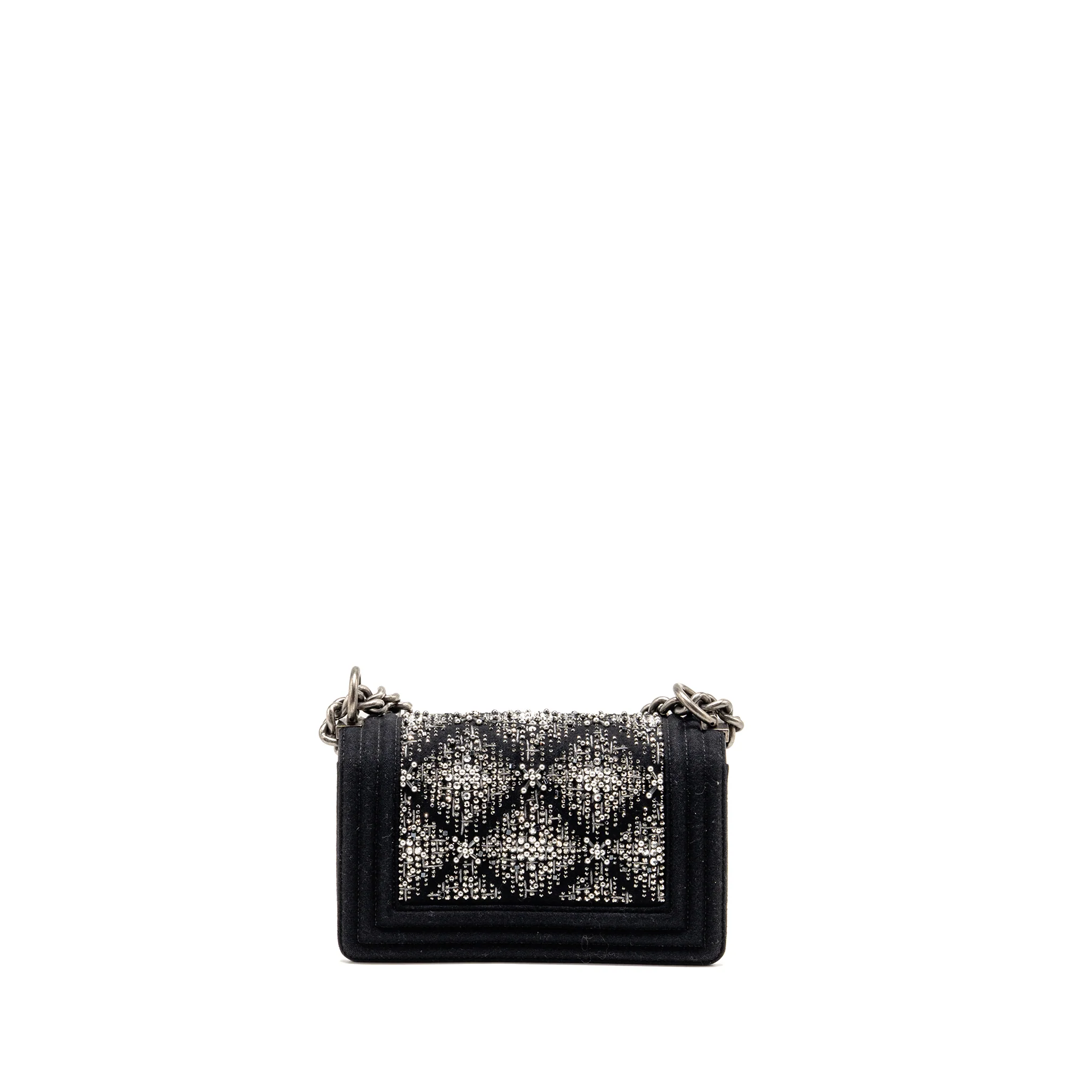 Chanel small boy bag Jersey strass crystal wool felt black ruthenium SHW - Image 2